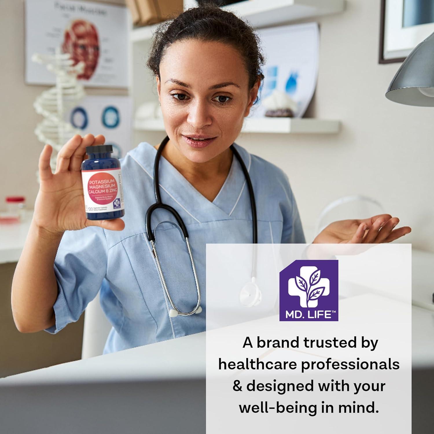 Suplemento de Potasio Magnesio Zinc Calcio MD. Life - 120 Cápsulas
