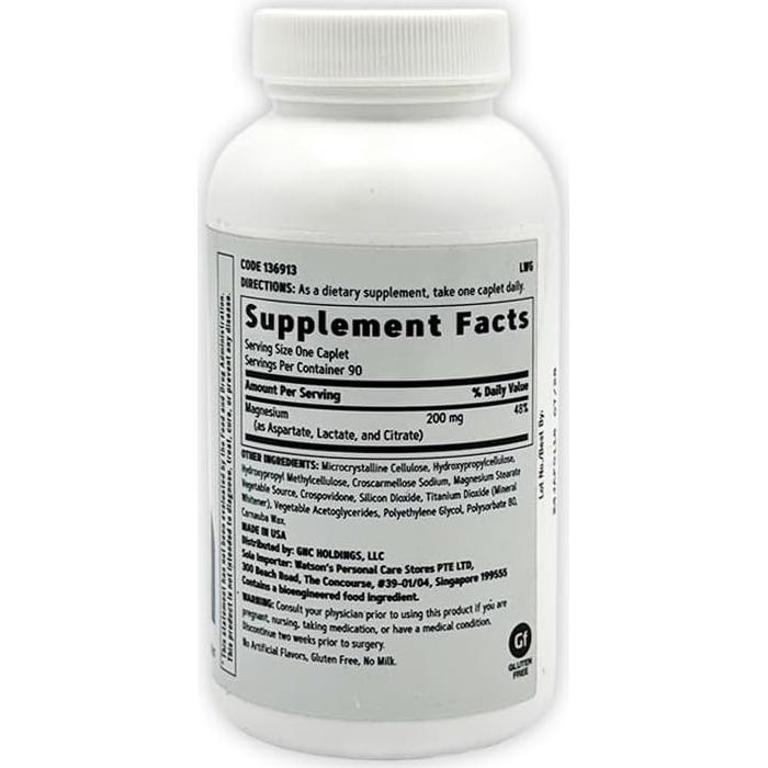 Suplemento de Magnesio GNC 400mg - 90 Tabletas para Huesos