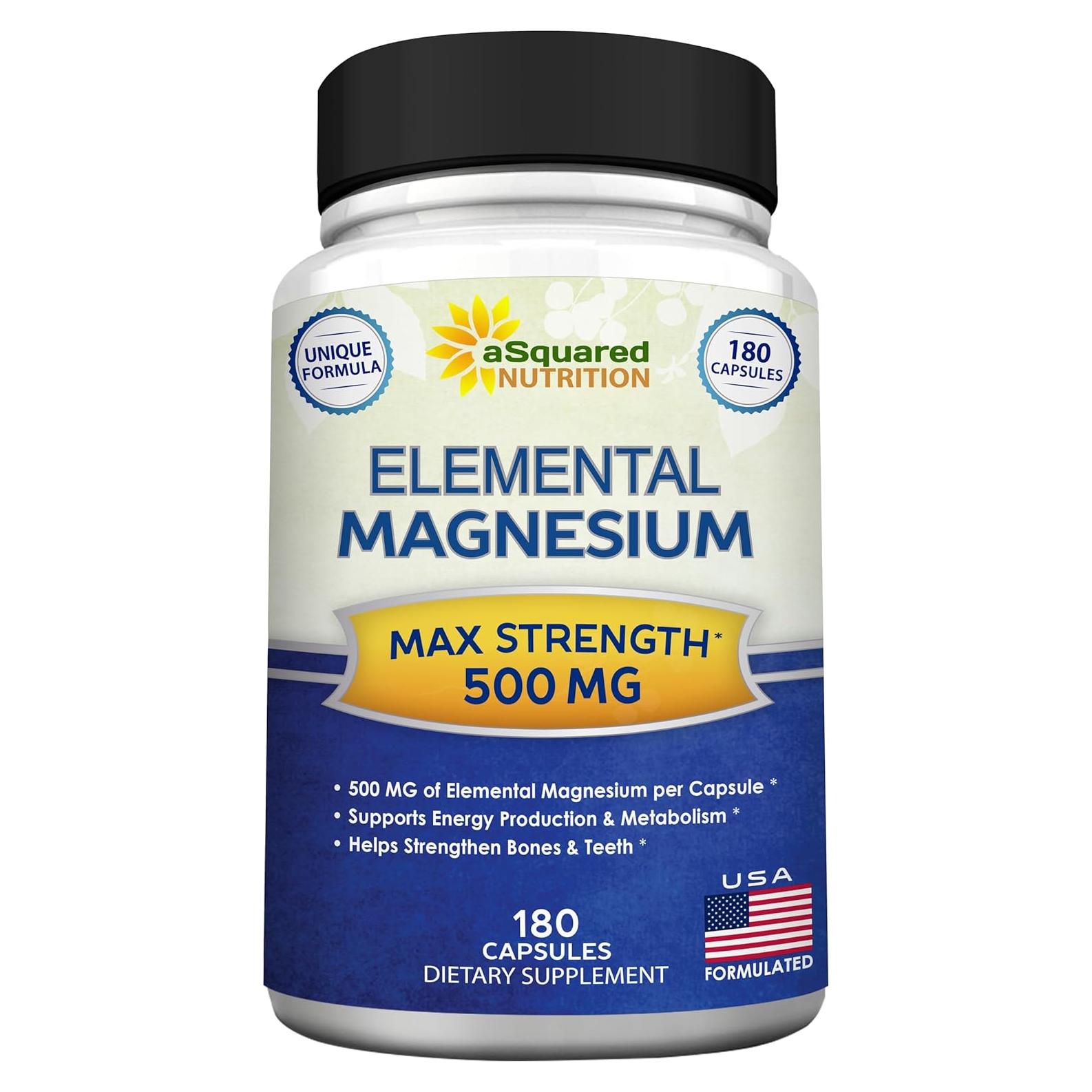 Suplemento de Magnesio 500mg aSquared - 180 Cápsulas Vegetales