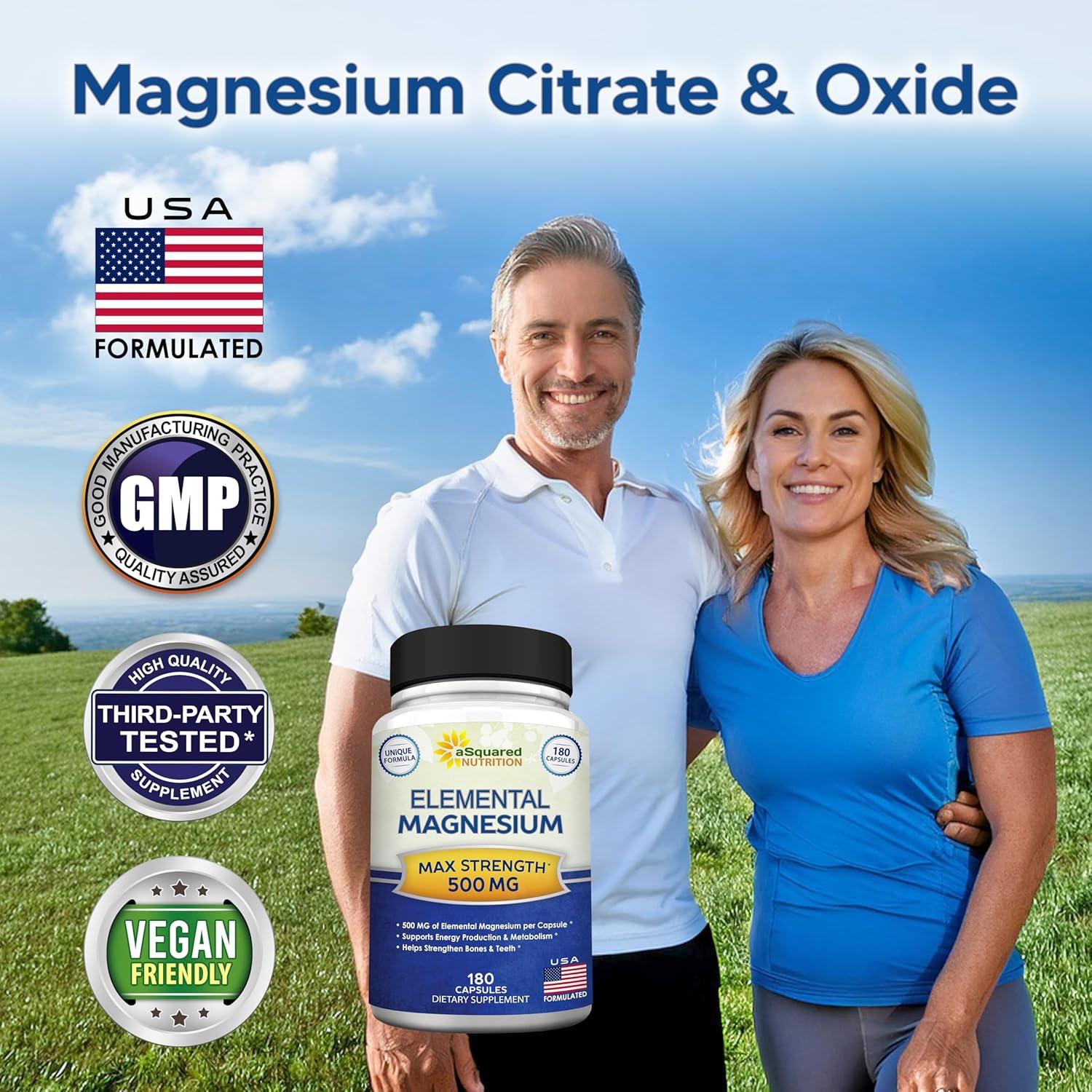Suplemento de Magnesio 500mg aSquared - 180 Cápsulas Vegetales
