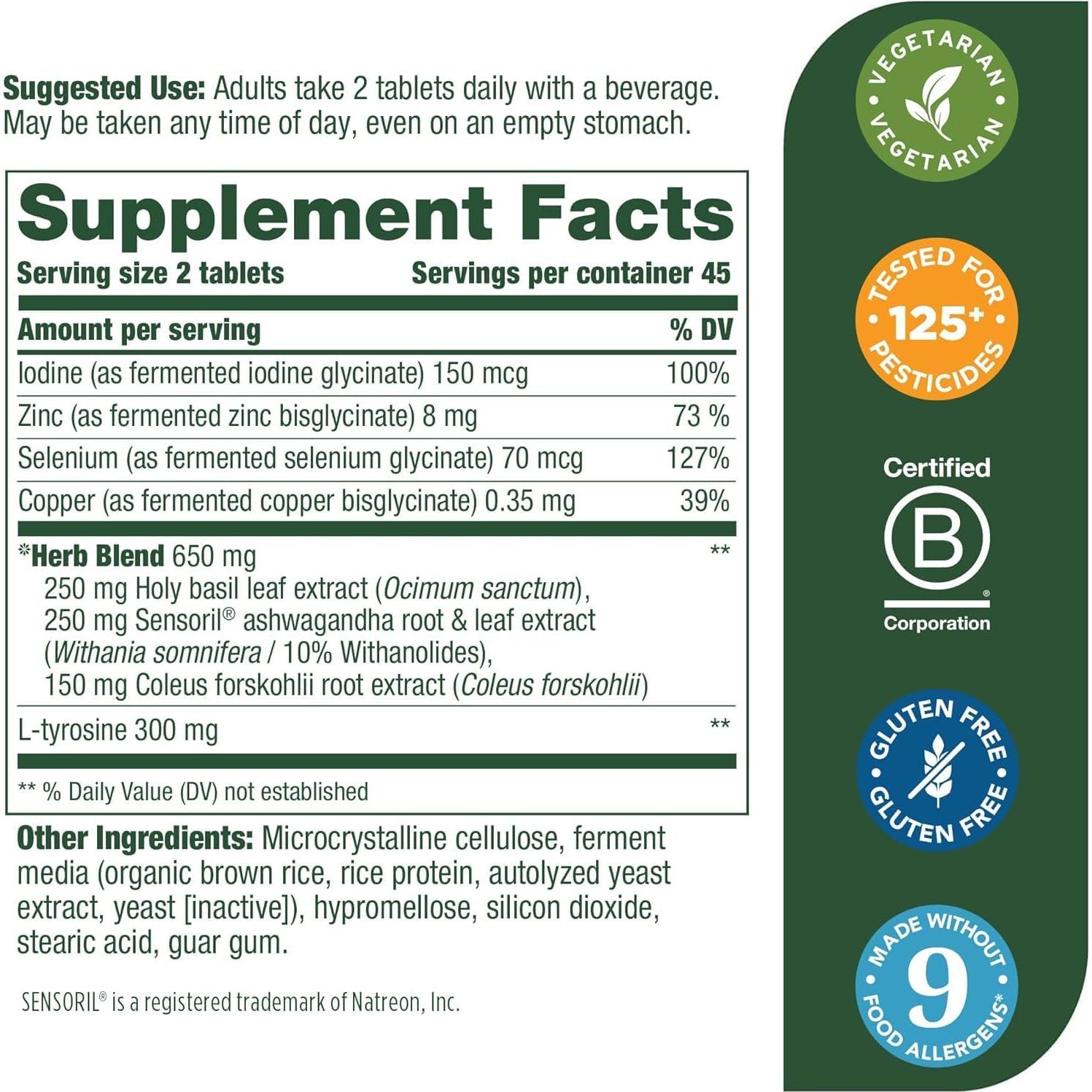 MegaFood Suplemento Tiroides 90 Tabletas Vegetariano