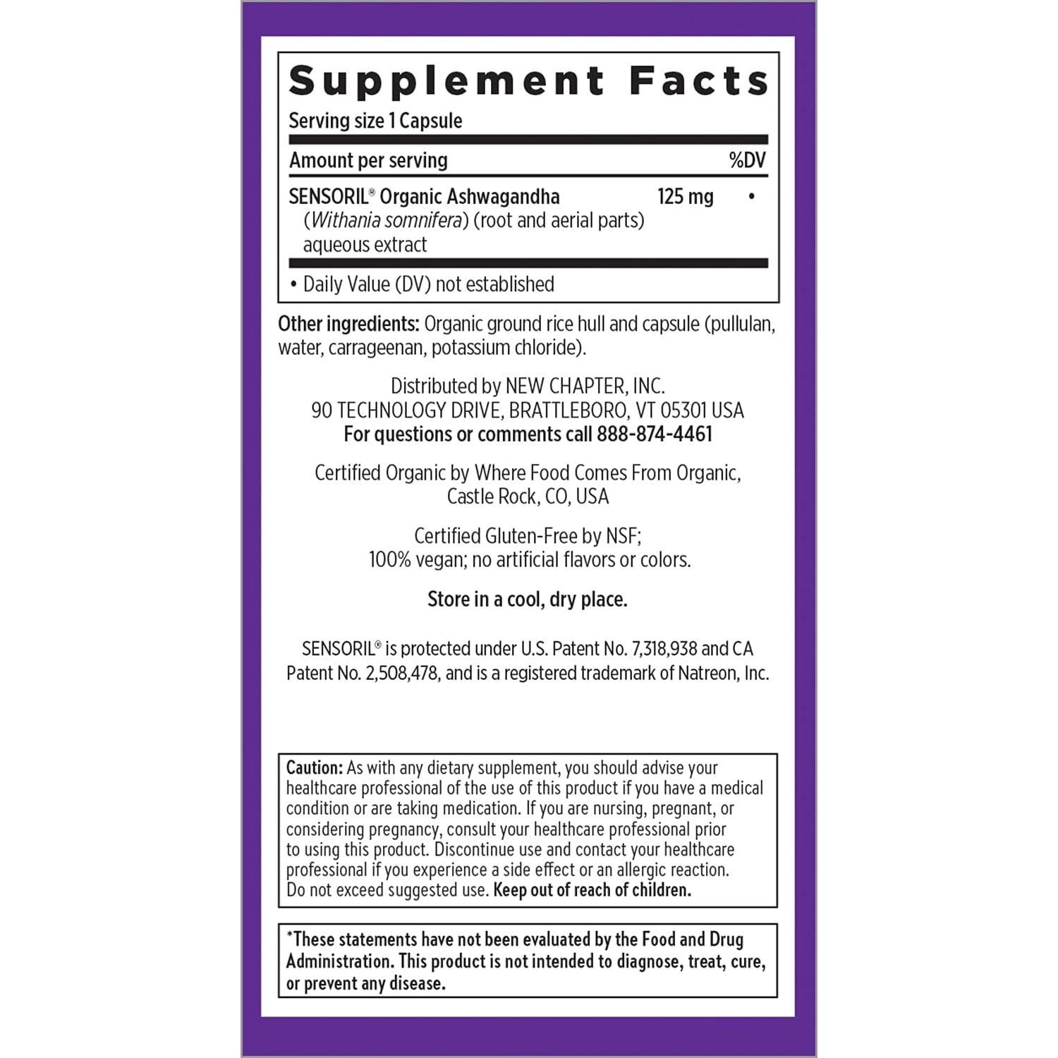 Suplemento Orgánico Ashwagandha New Chapter 60 Cápsulas Veganas