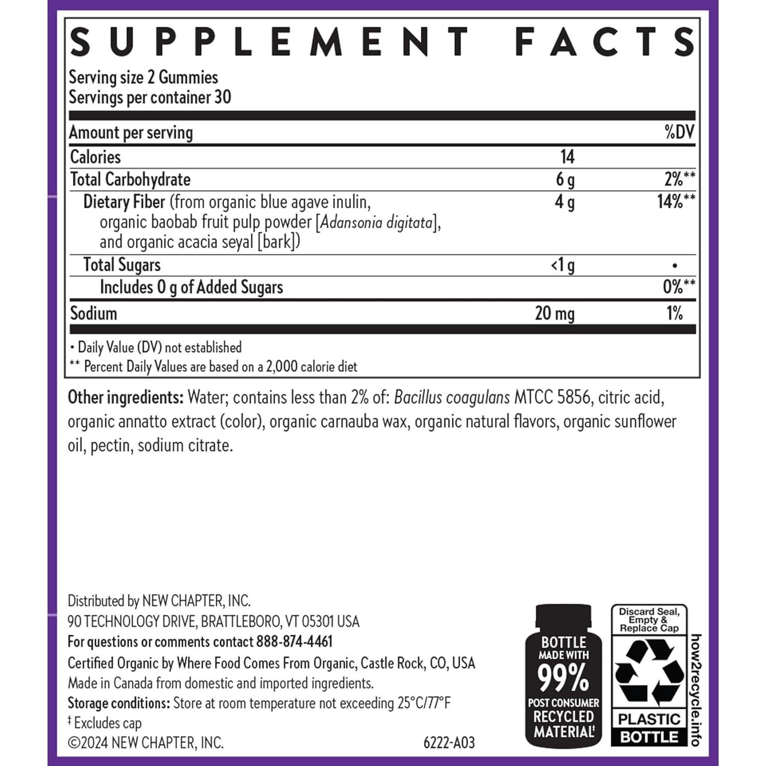 Gomitas de Fibra Orgánica New Chapter 60 gomitas Veganas