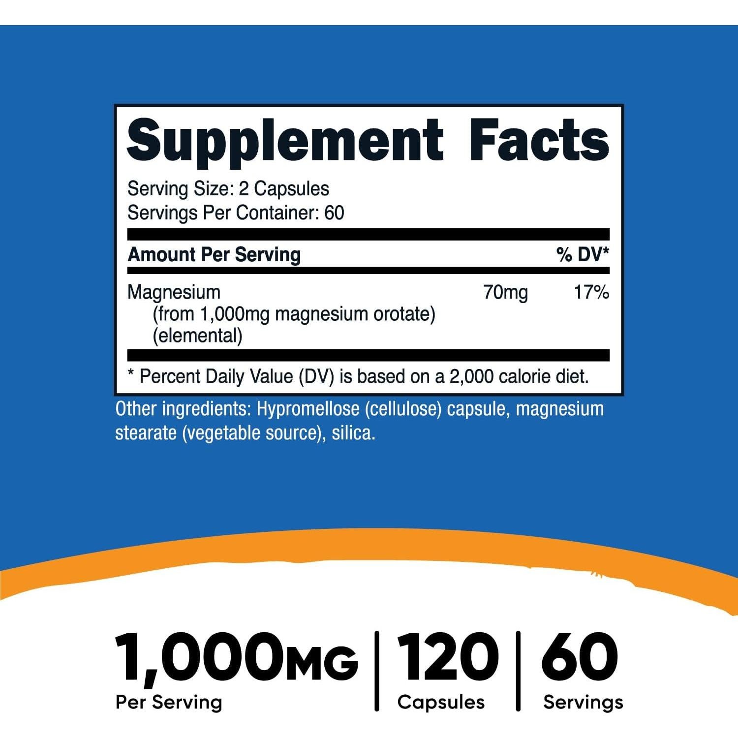 Cápsulas de Orotato de Magnesio Nutricost 1000mg 120 Caps