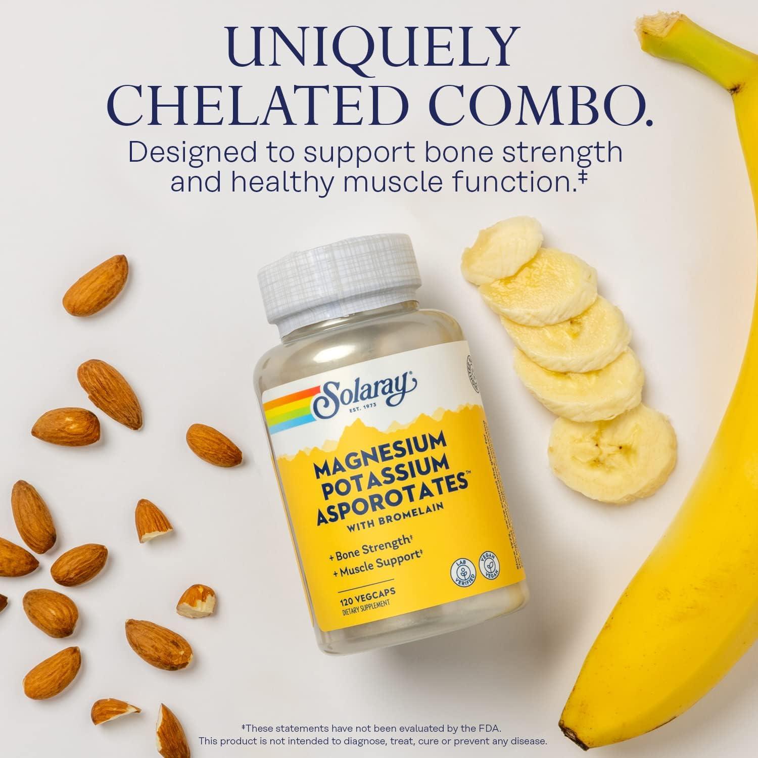 Suplemento de Magnesio y Potasio Solaray con Bromelina 60 VegCaps