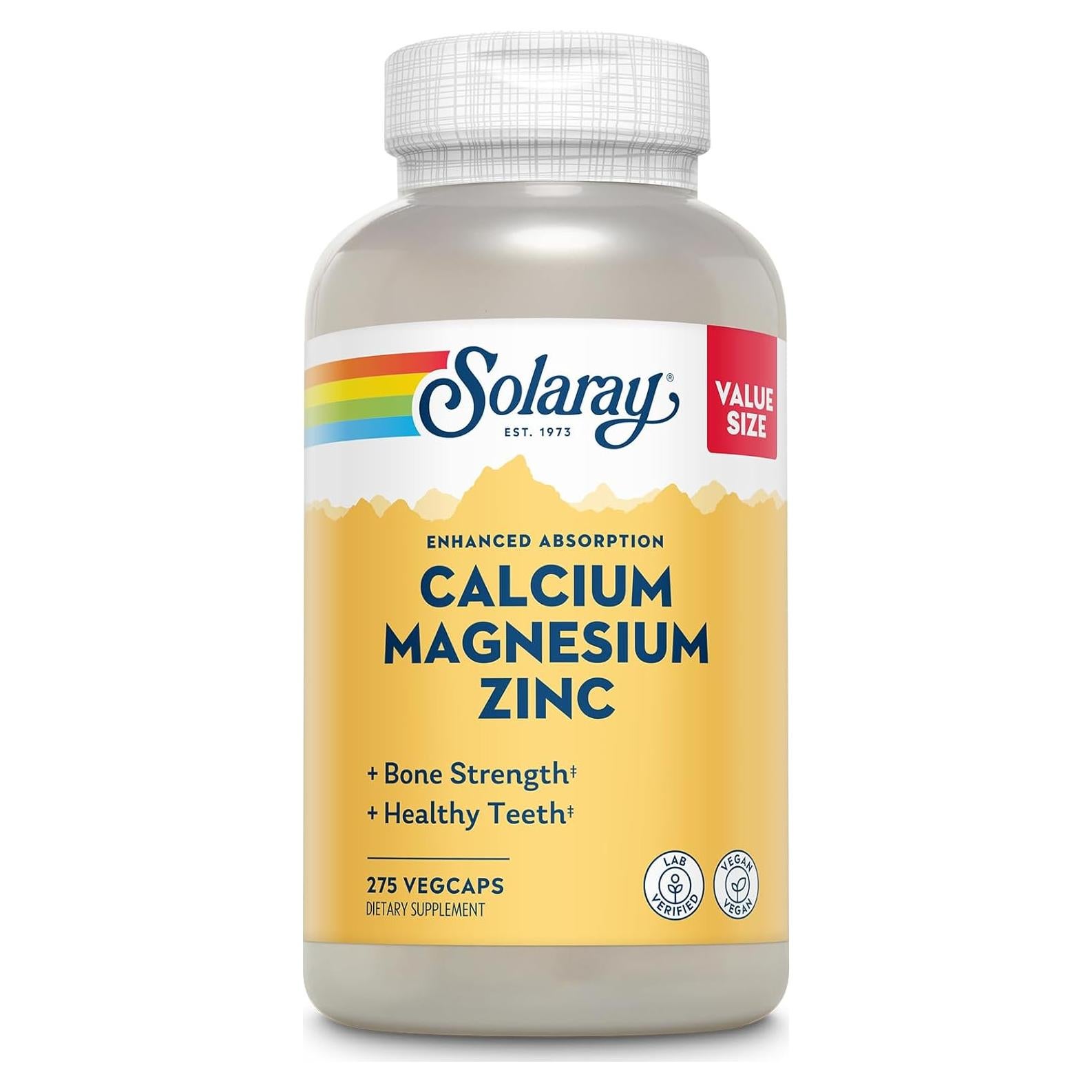 Suplemento Calcio Magnesio Zinc Solaray 1000mg 500mg 275 VegCaps