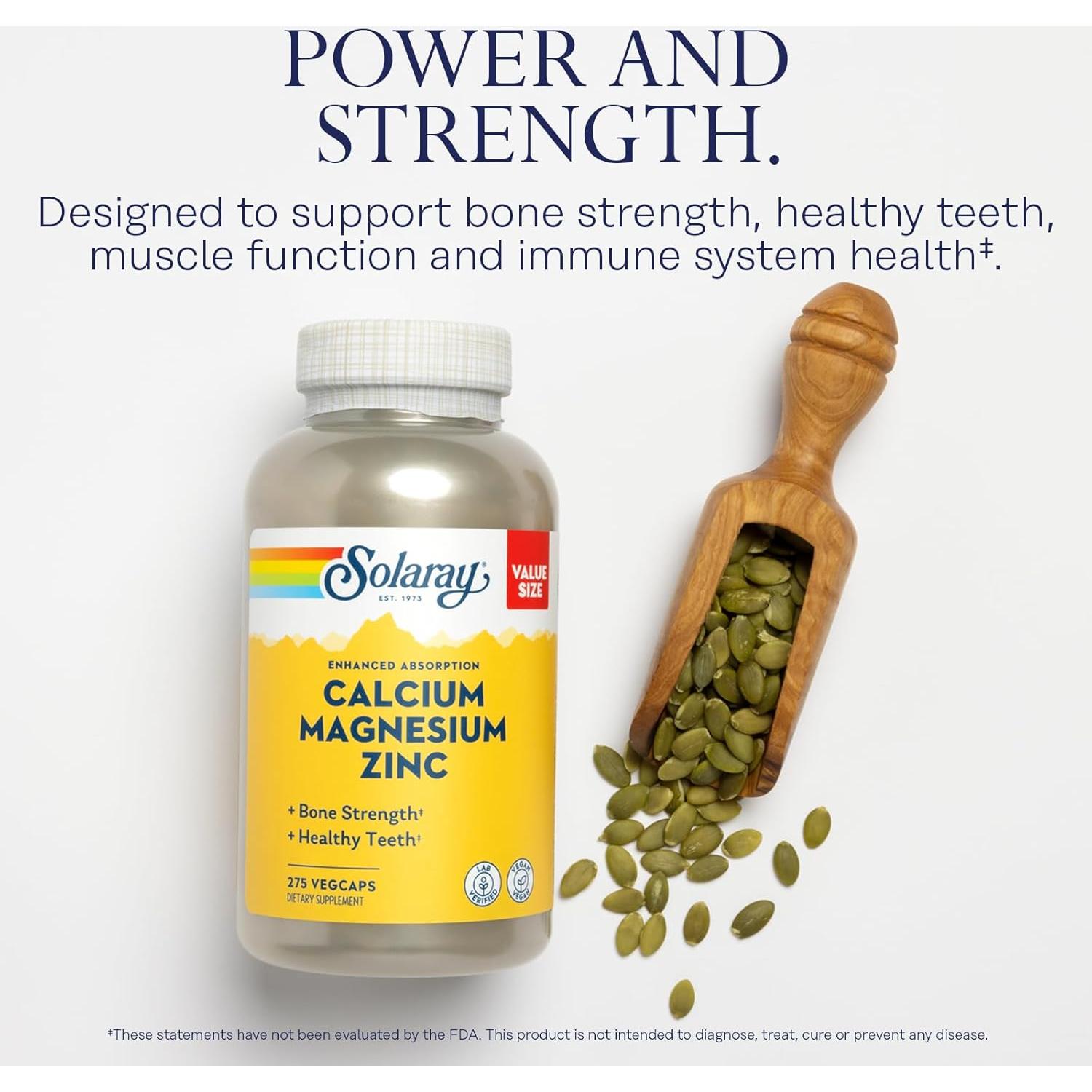 Suplemento Calcio Magnesio Zinc Solaray 1000mg 500mg 275 VegCaps