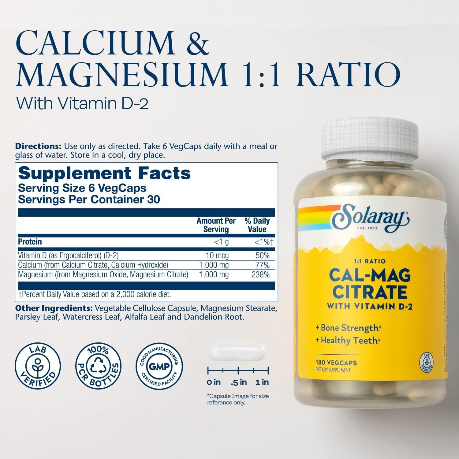 Suplemento de Calcio y Magnesio Solaray 1000mg con Vitamina D