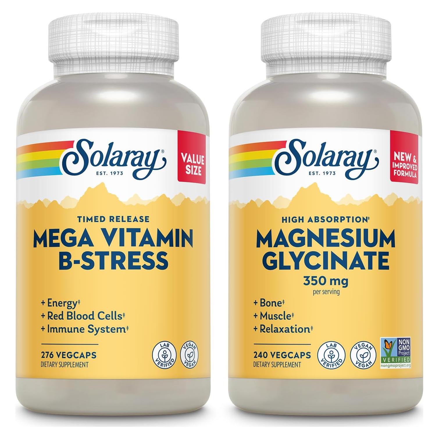 Solaray Mega Vitamina B Estrés y Glicinato de Magnesio 350mg