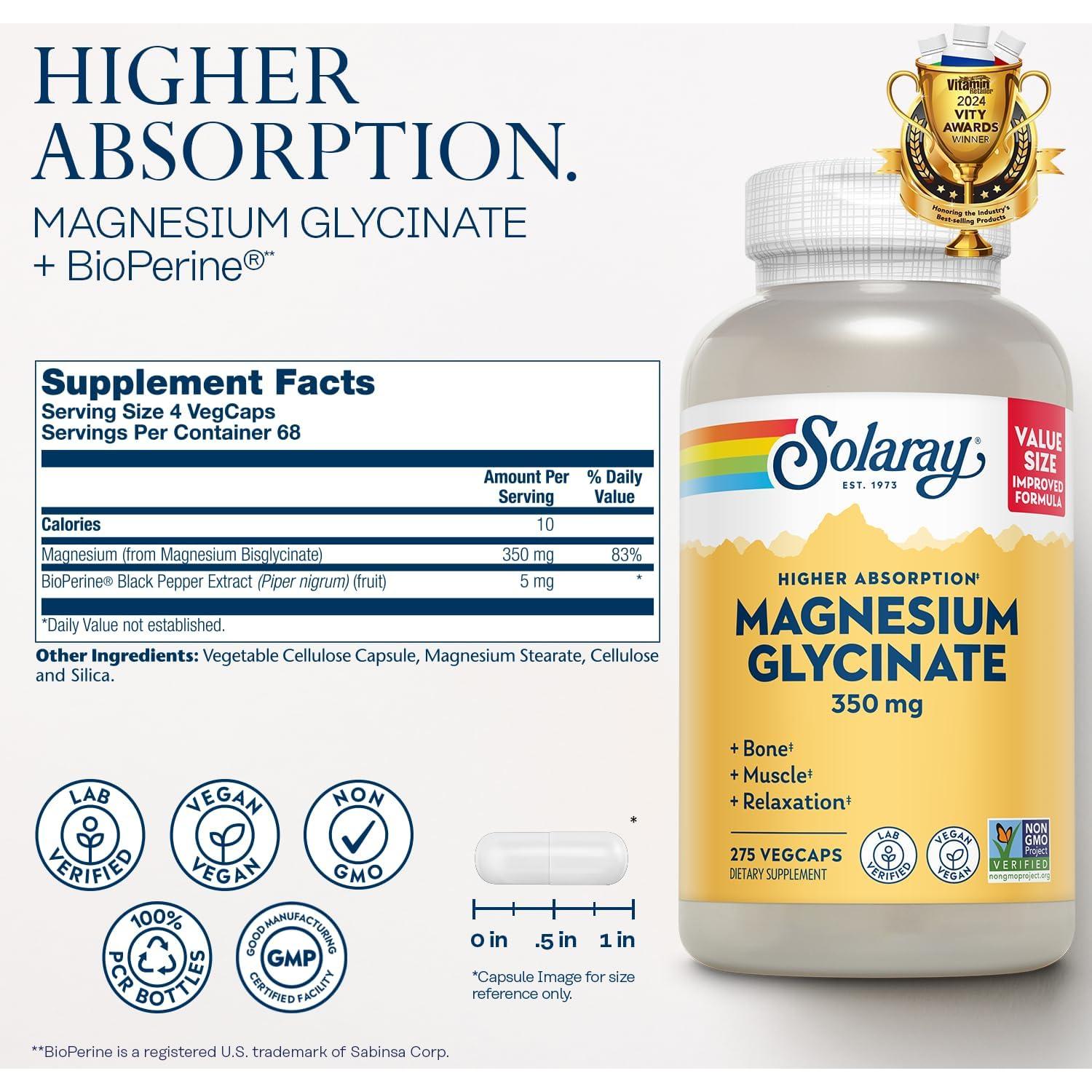 Solaray Mega Vitamina B Estrés y Glicinato de Magnesio 350mg