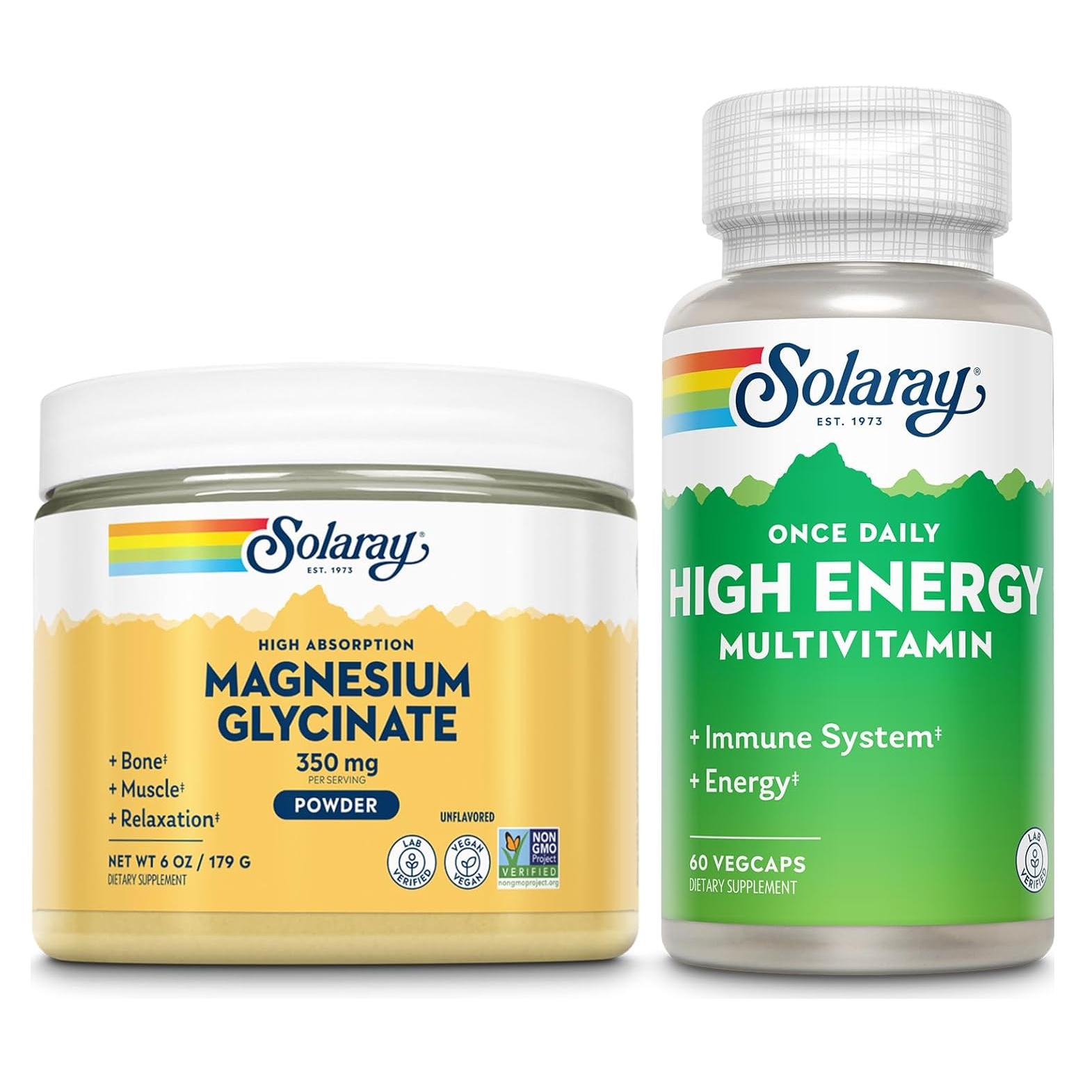 Paquete de Glicinato de Magnesio Solaray 350mg y Multivitamínico