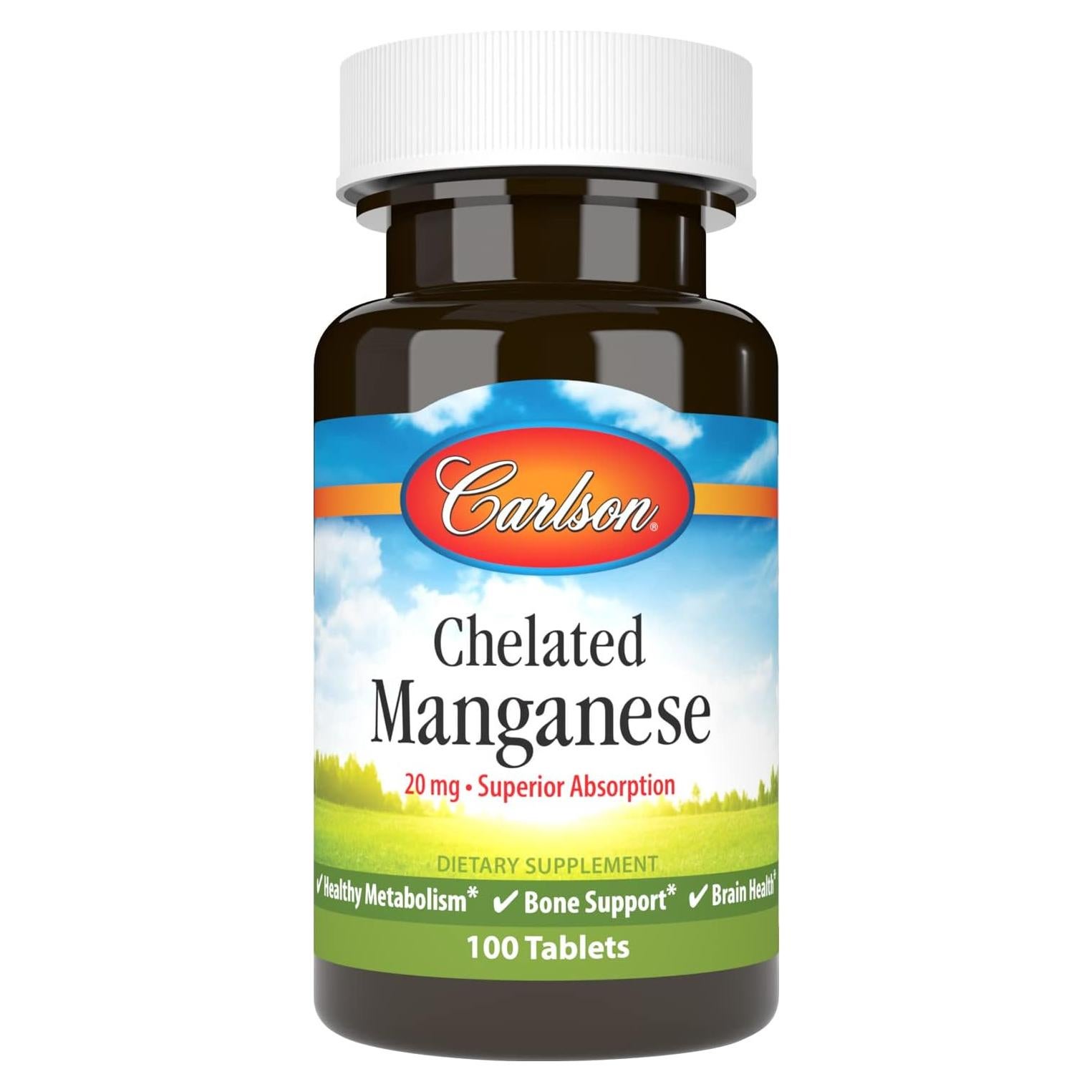 Suplemento de Manganeso Quelado Carlson 20 mg - 100 Tabletas