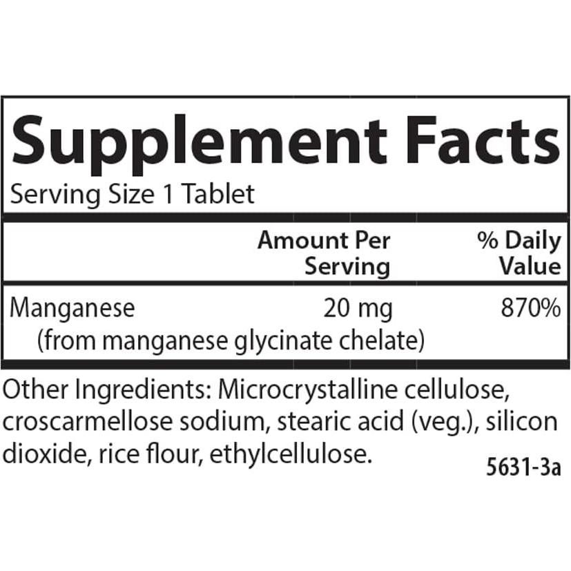 Suplemento de Manganeso Quelado Carlson 20 mg - 100 Tabletas