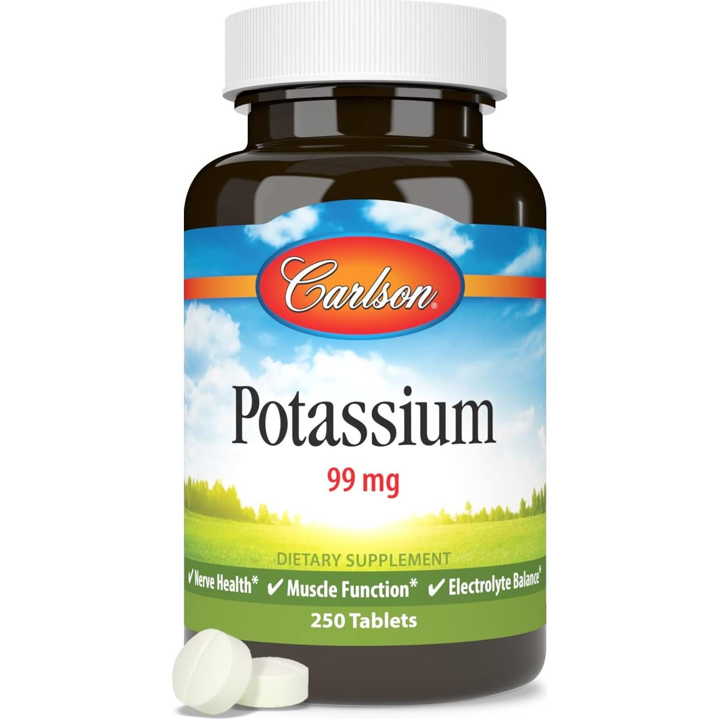 Suplemento de Potasio Carlson 99 mg - 250 Tabletas Salud Muscular