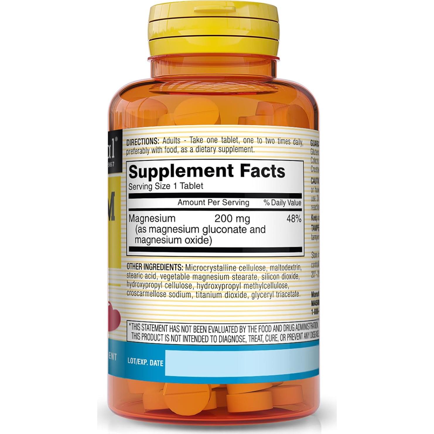 Suplemento de Magnesio 200 mg Mason Natural - 100 Tabletas