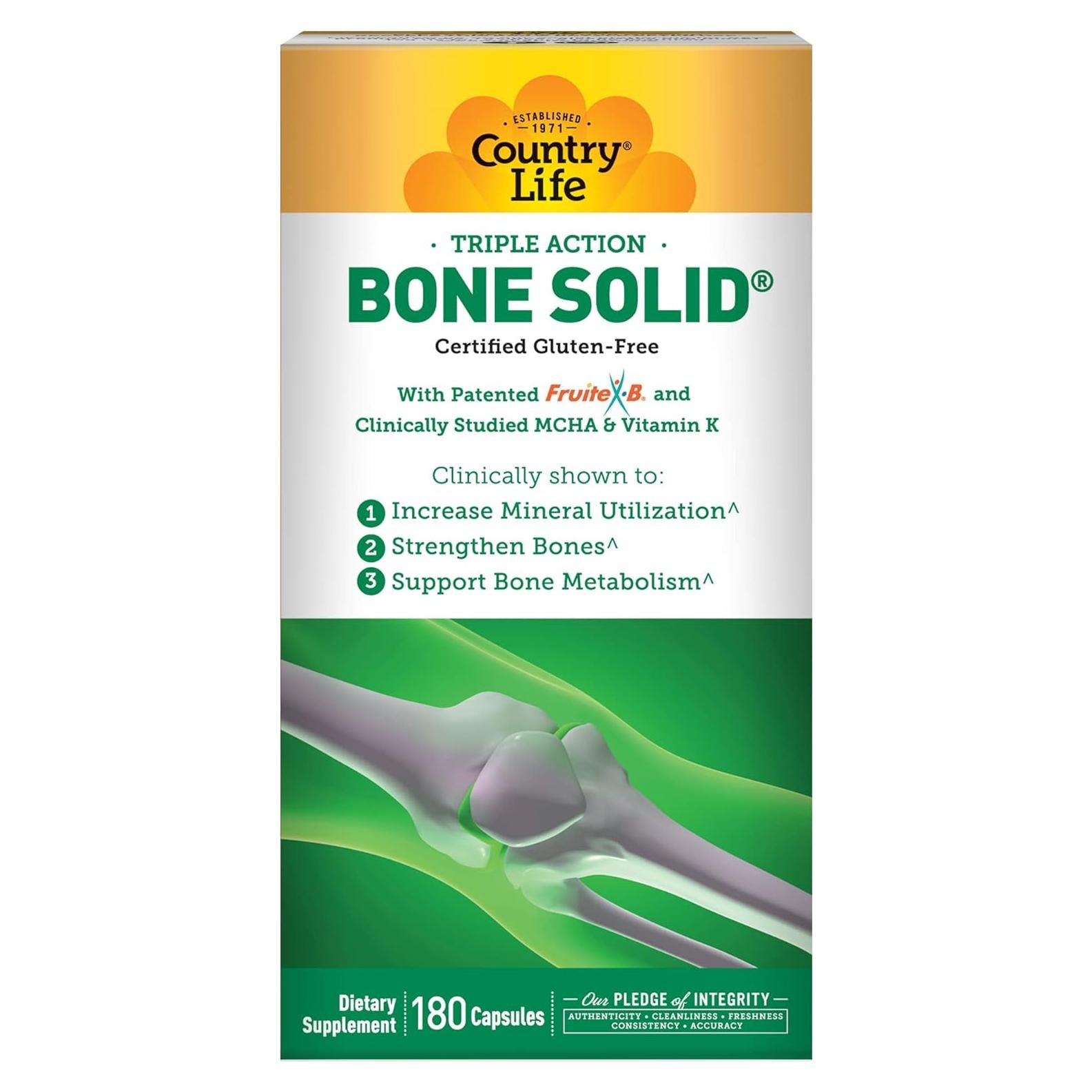 Suplemento de Salud Ósea Country Life Bone Solid 180 Cápsulas