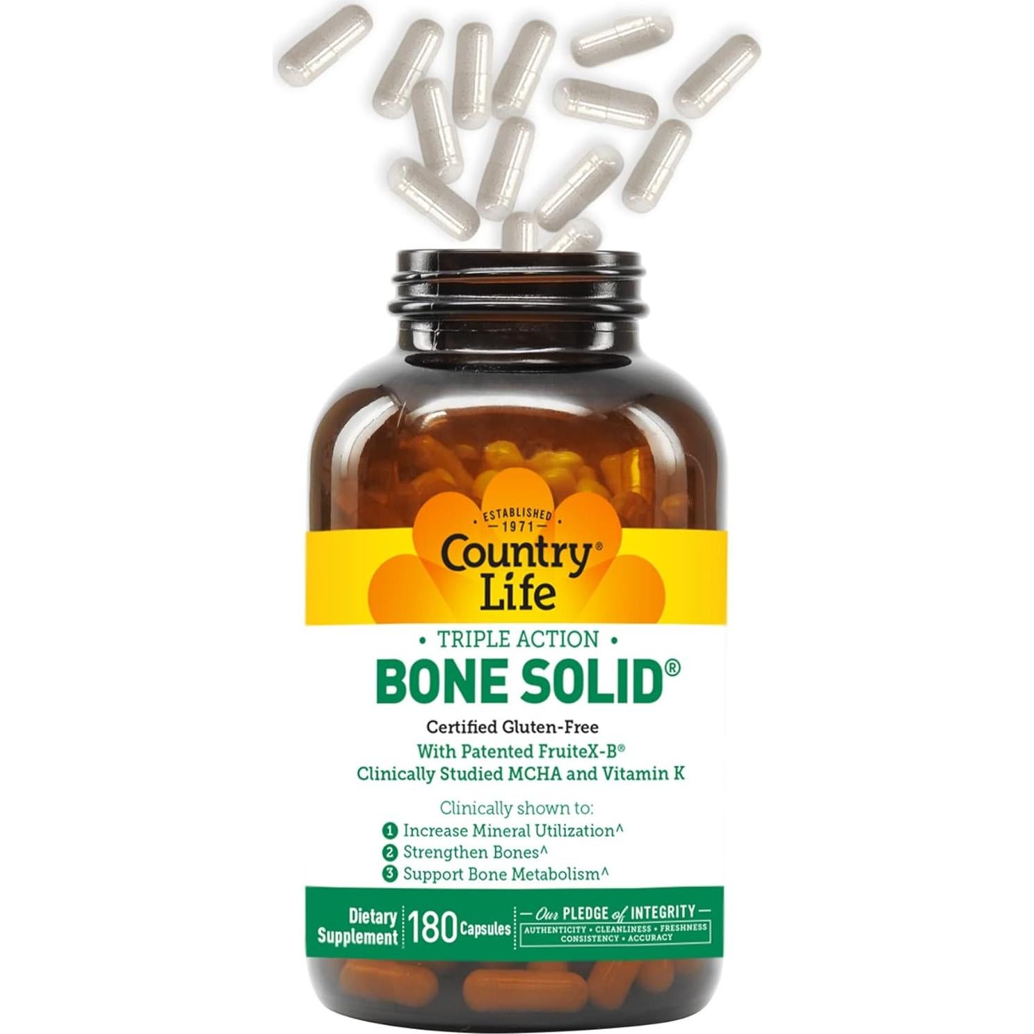 Suplemento de Salud Ósea Country Life Bone Solid 180 Cápsulas