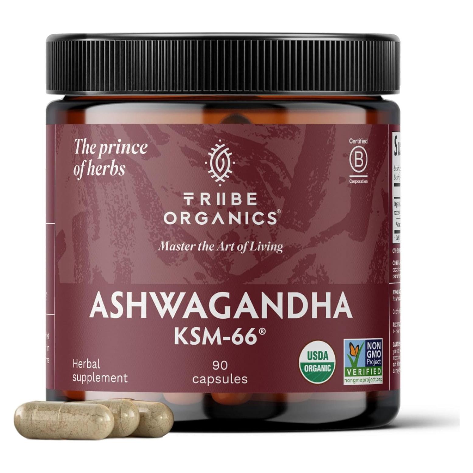 Suplemento de Ashwagandha KSM-66 Tribe Organics 600mg - 90 Cápsulas
