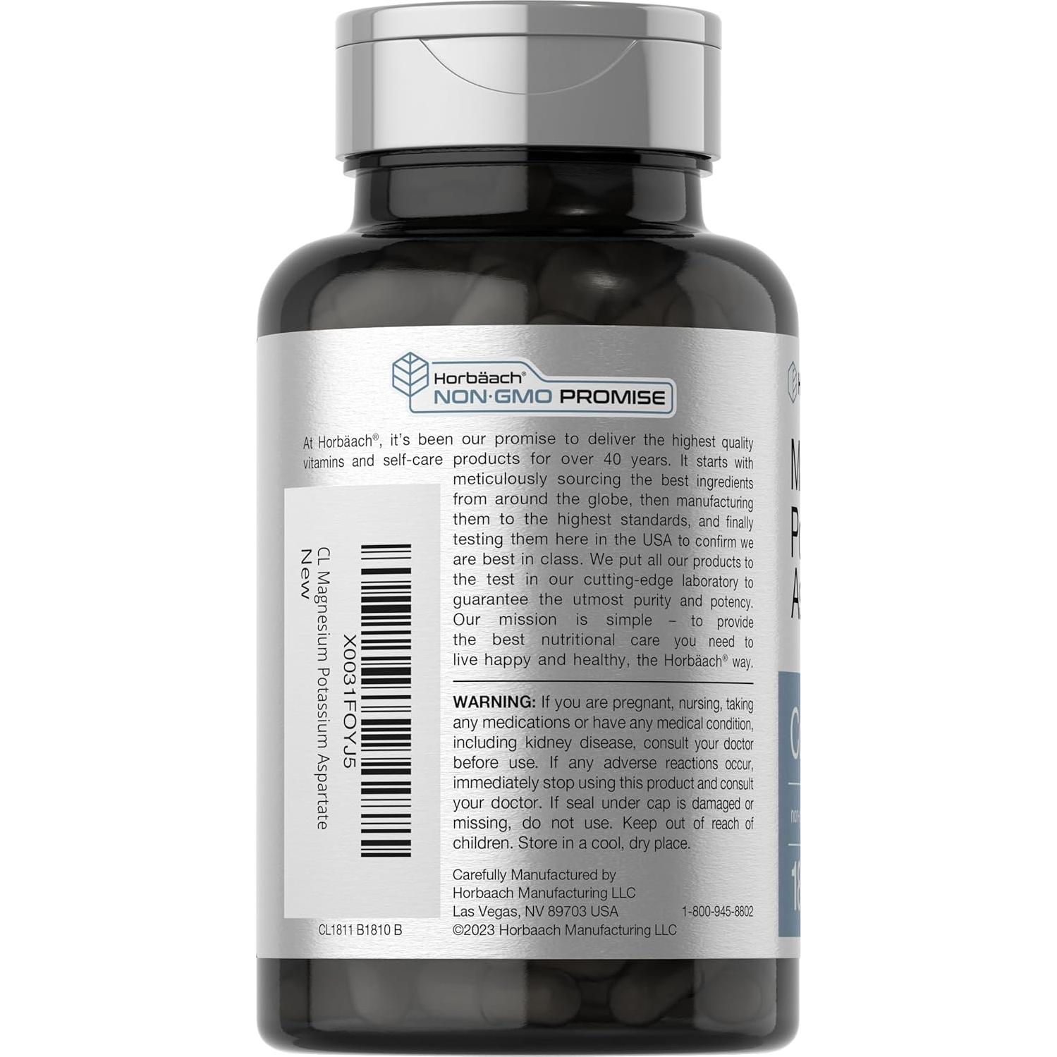 Complejo de Aspartato de Magnesio y Potasio Horbaach 180 Cápsulas