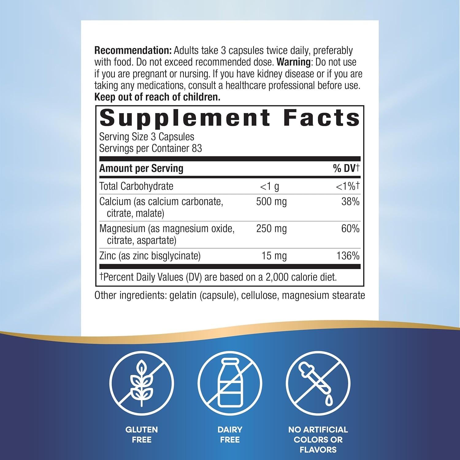 Complejo Mineral Nature's Way Calcio Magnesio Zinc 250 Cápsulas