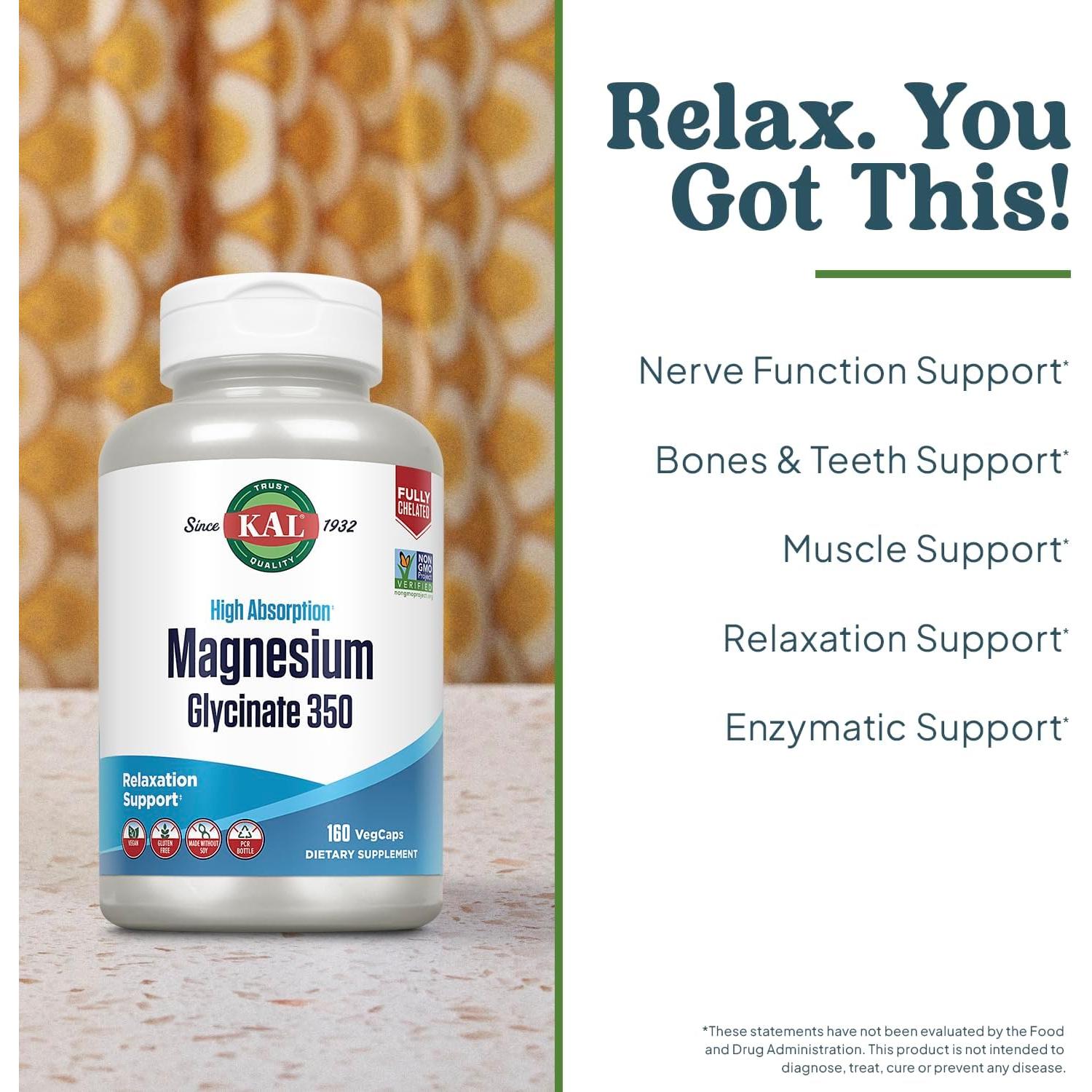 Cápsulas de Magnesio Glicinato KAL 160 Unidades Alta Absorción