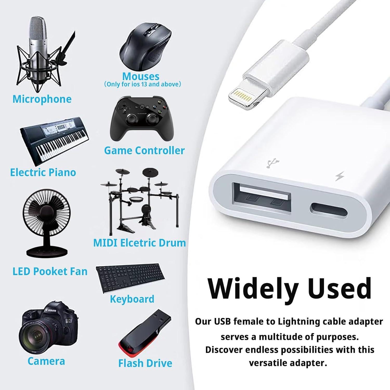 Adaptador de Cámara Lightning a USB Untvie con Carga