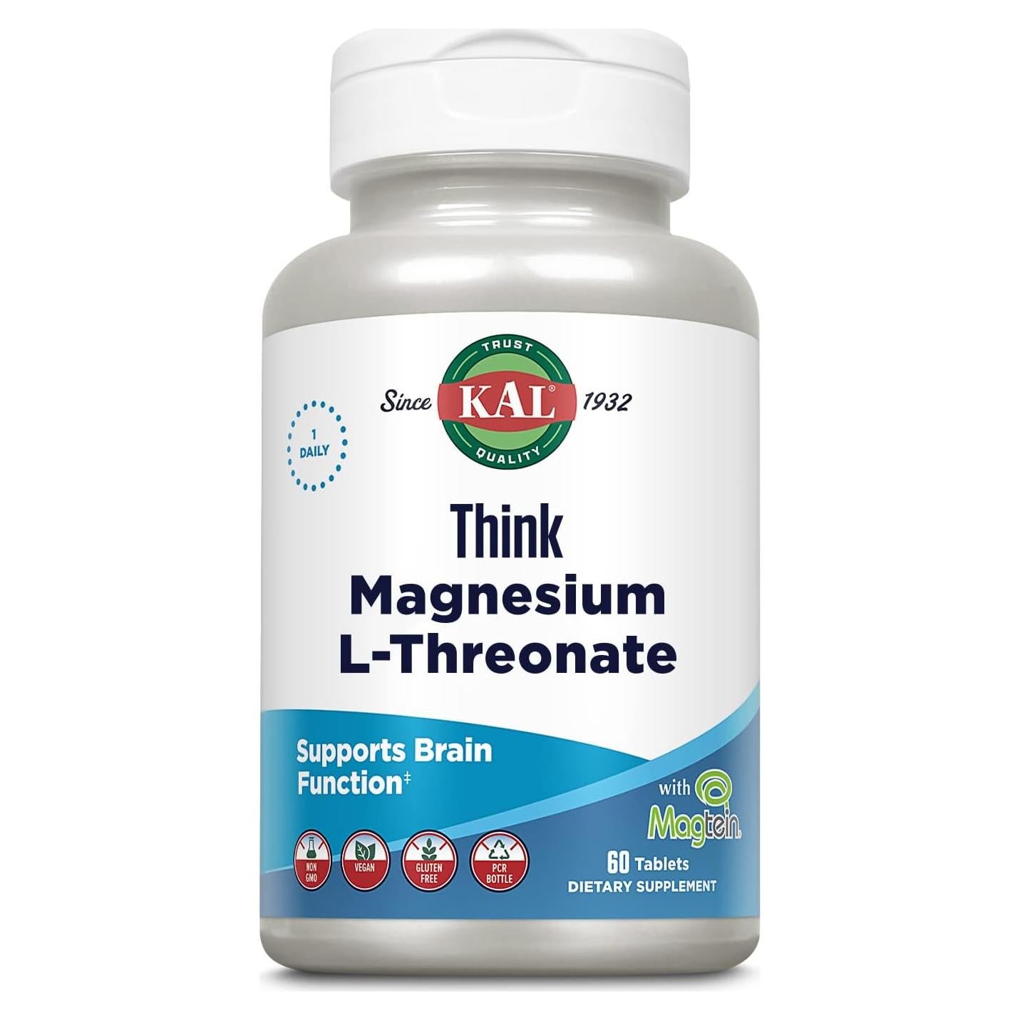 KAL Think Magnesio L-Treonato 2000 mg - 60 Tabletas Veganas