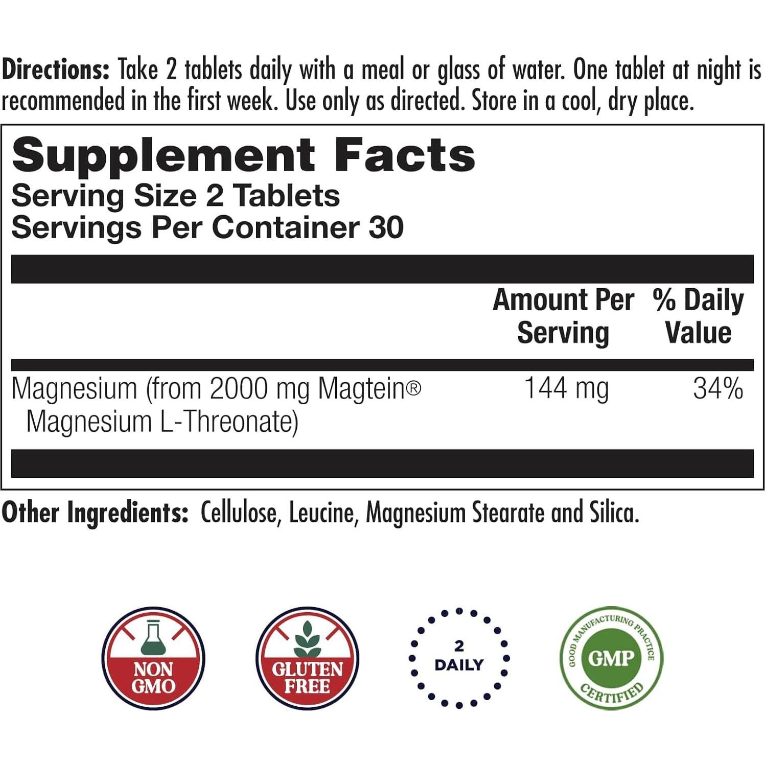 KAL Think Magnesio L-Treonato 2000 mg - 60 Tabletas Veganas