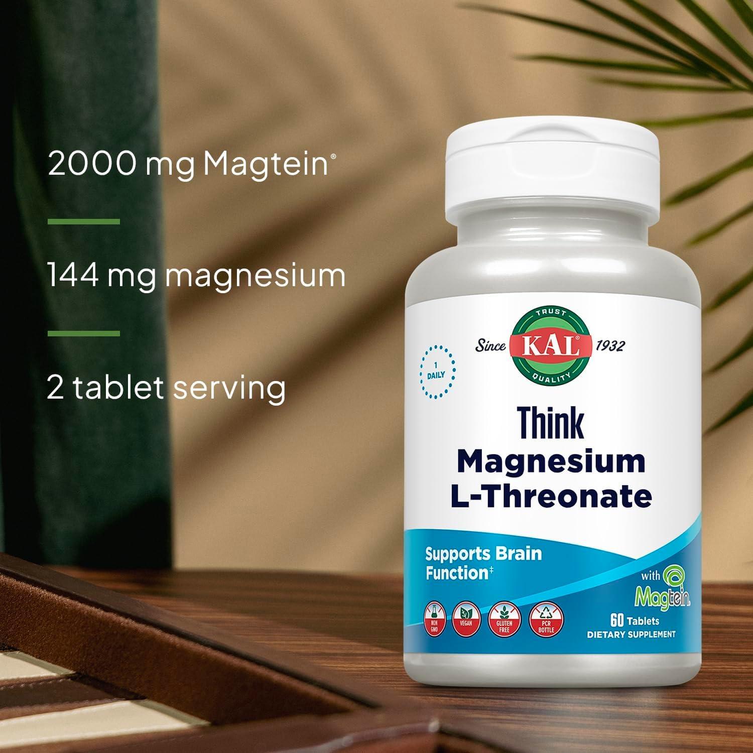 KAL Think Magnesio L-Treonato 2000 mg - 60 Tabletas Veganas