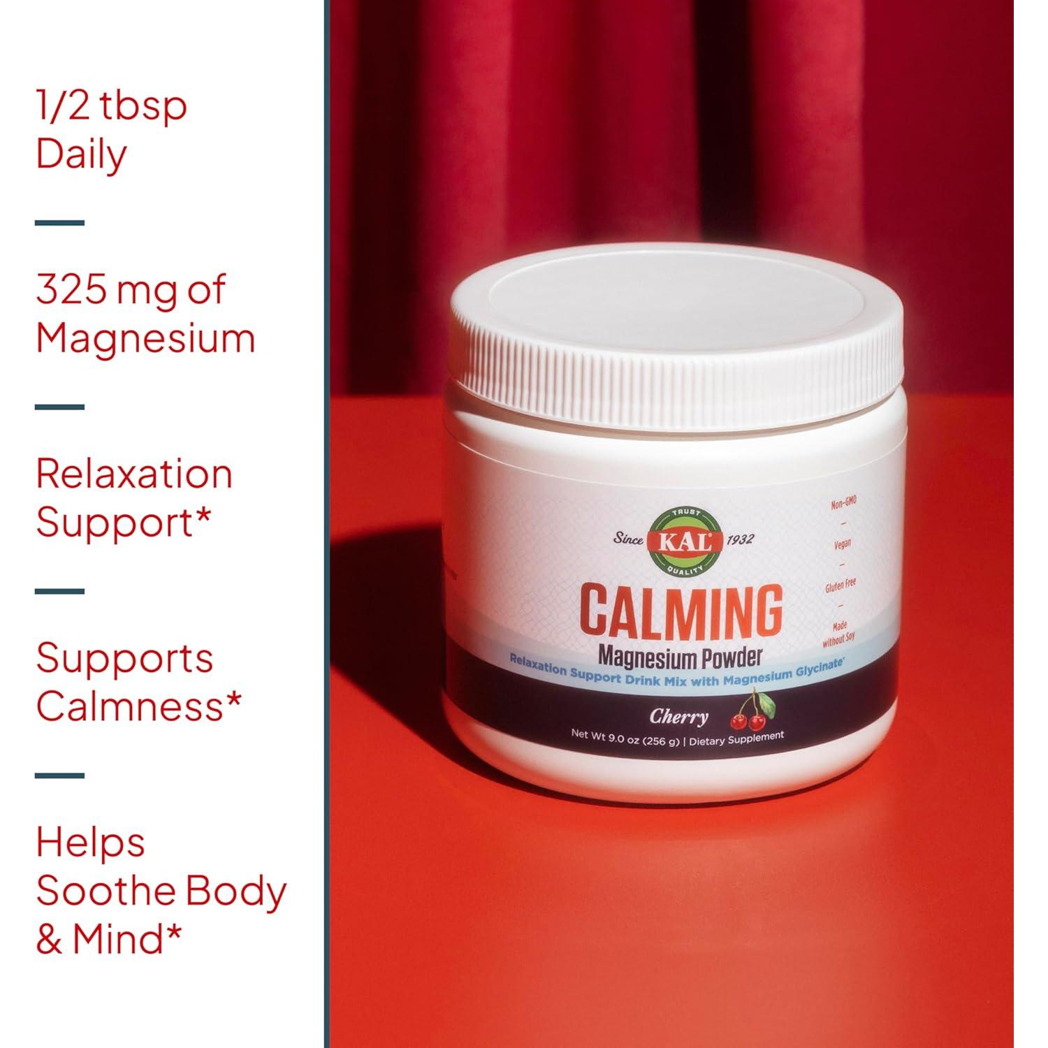 KAL Polvo de Magnesio Calmante Cereza - 255 g, Vegano, Sin Gluten