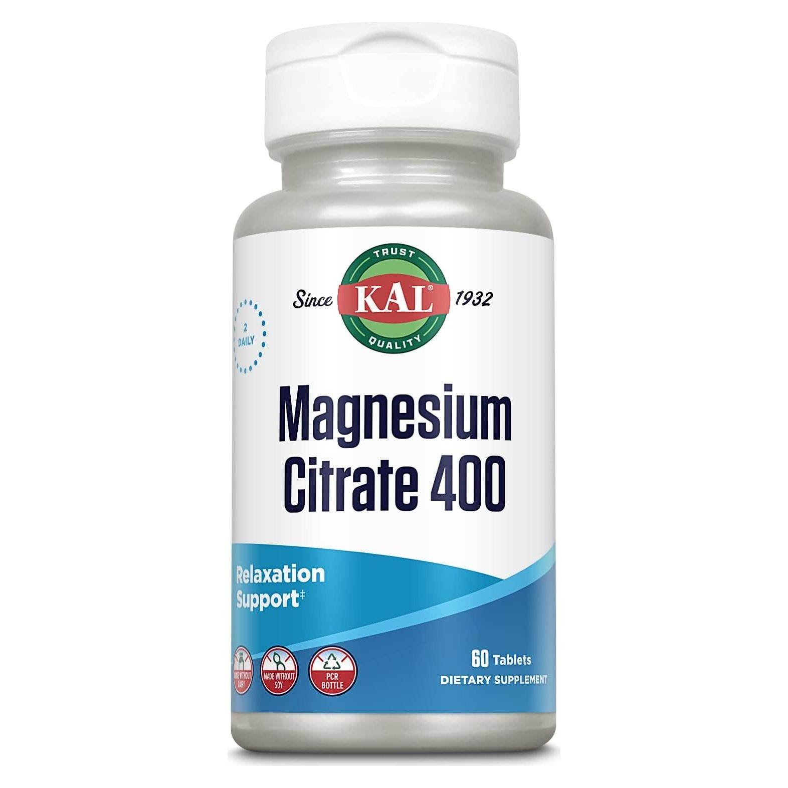 Citrato de Magnesio KAL 400mg - Suplemento Vegano 60 Tabletas