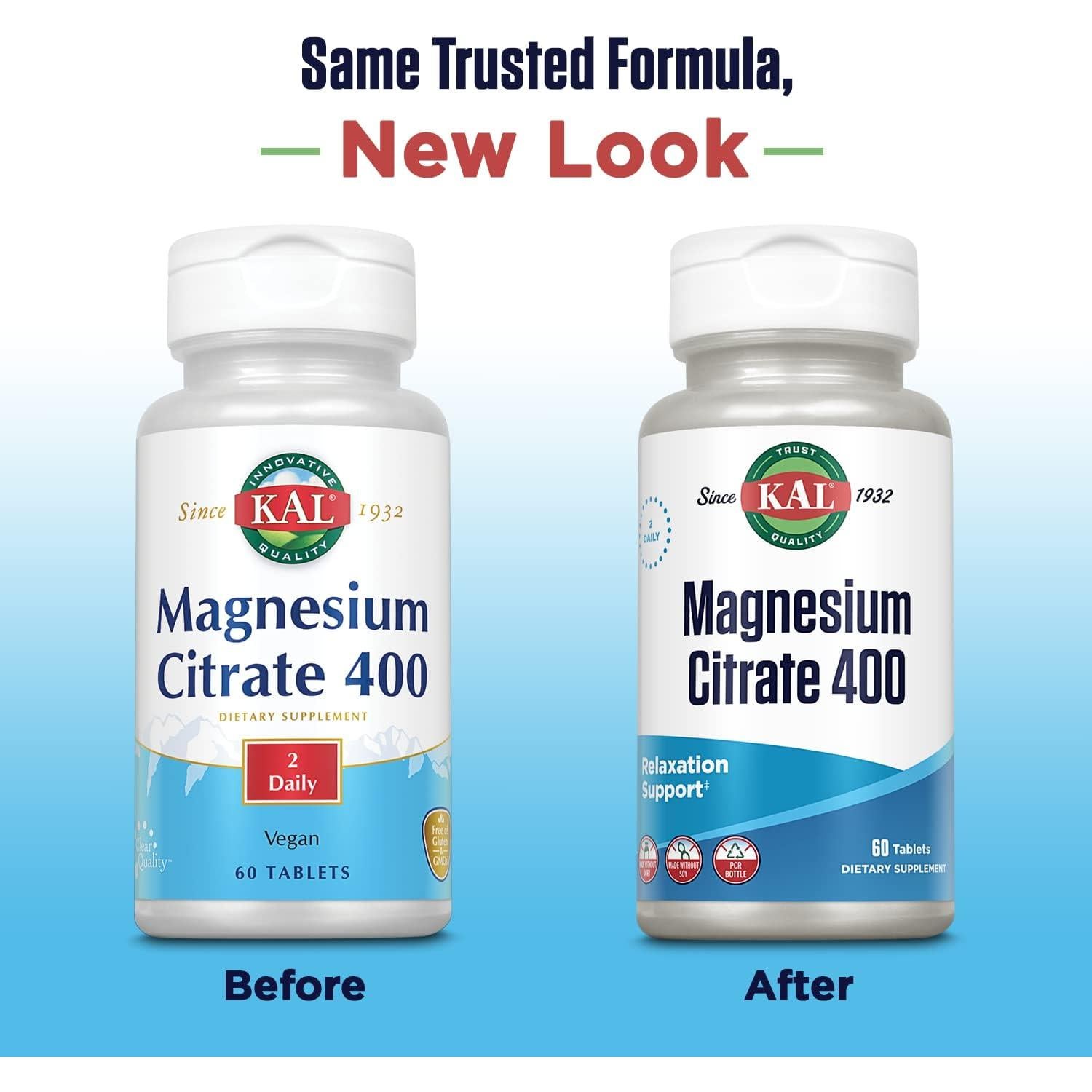 Citrato de Magnesio KAL 400mg - Suplemento Vegano 60 Tabletas