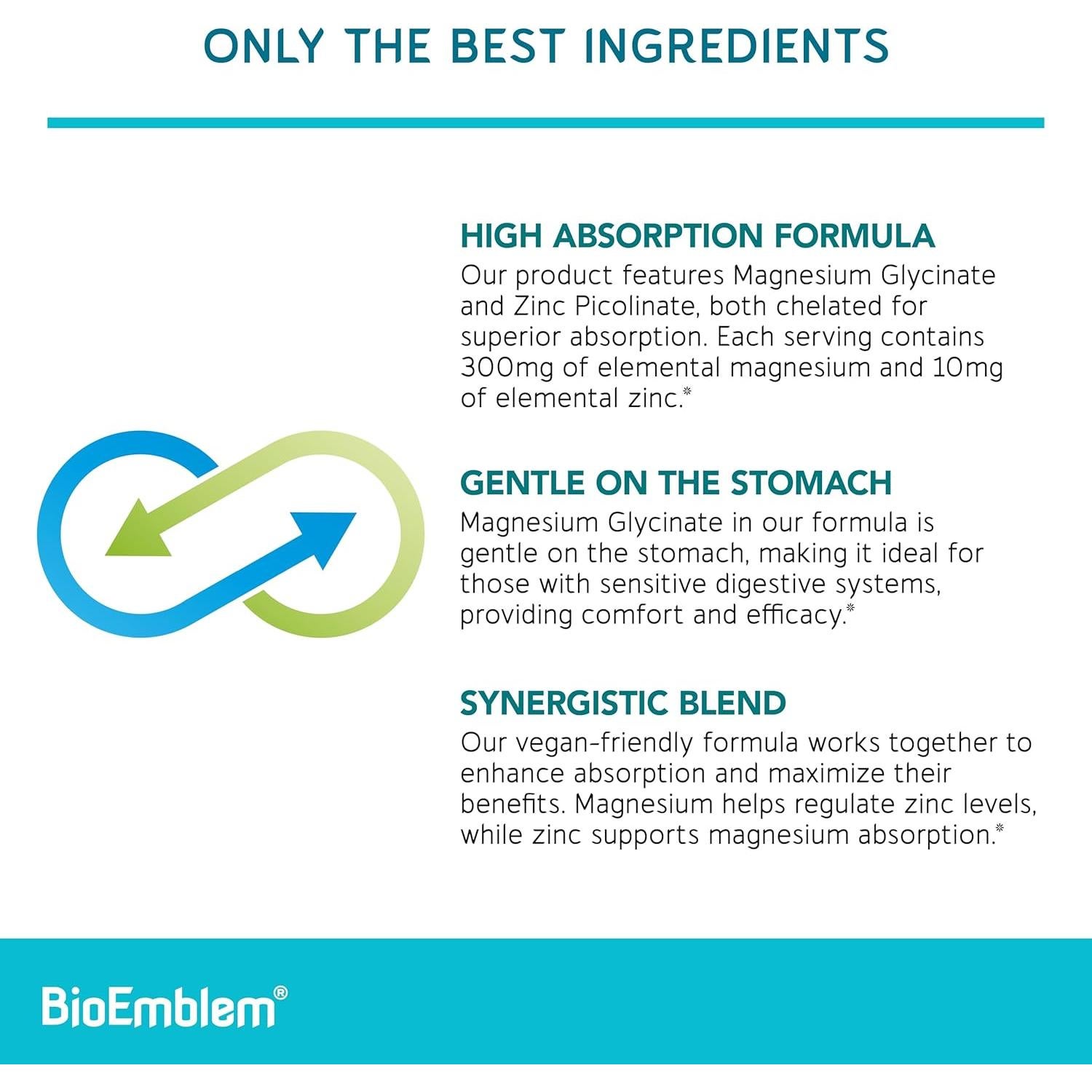 Glicinato de Magnesio BioEmblem 300mg + Zinc 10mg + Vitaminas B