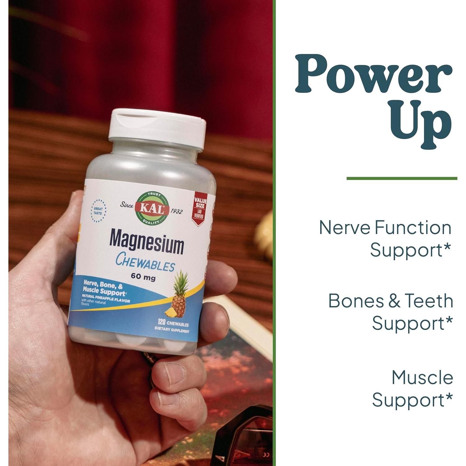 KAL Magnesio Masticable 120 Tabletas Piña - Sin Azúcar