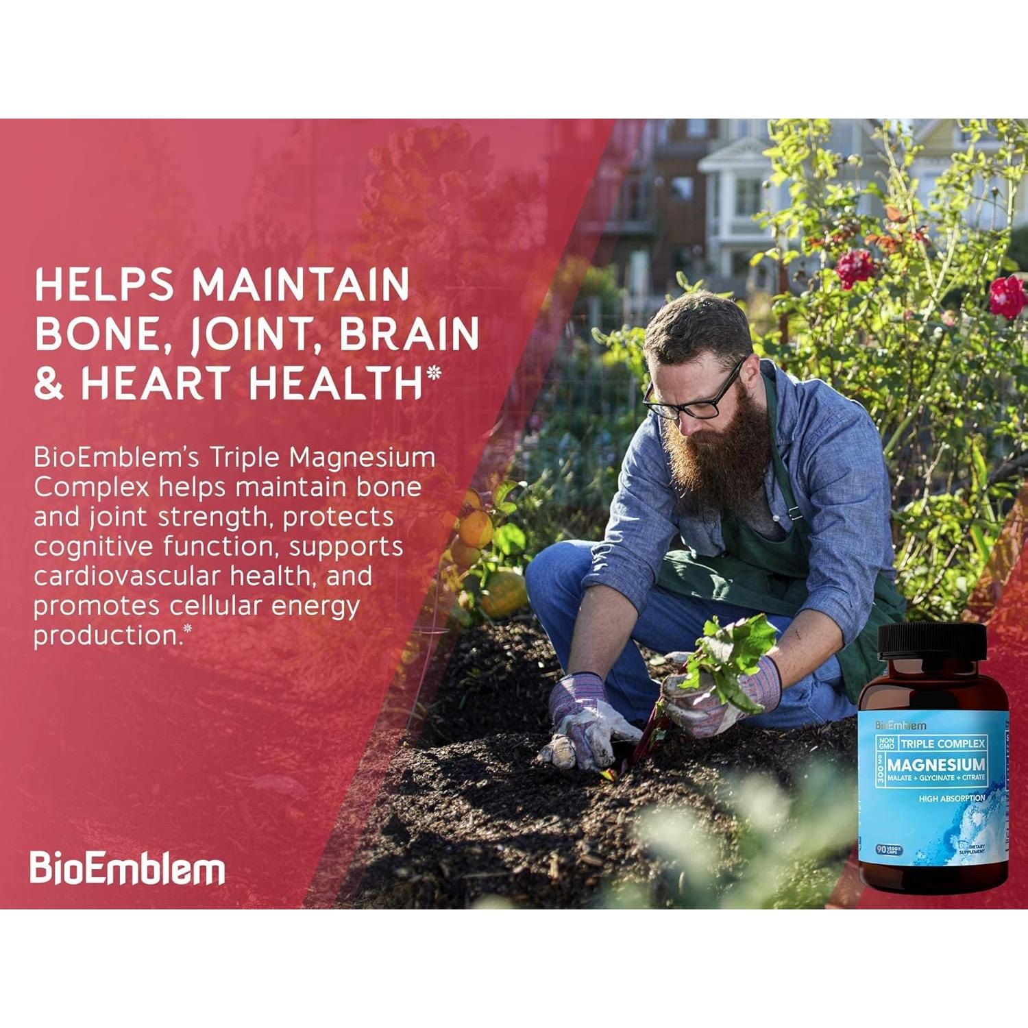 Complejo de Magnesio Triple BioEmblem 300mg + Cúrcuma TurmiPure