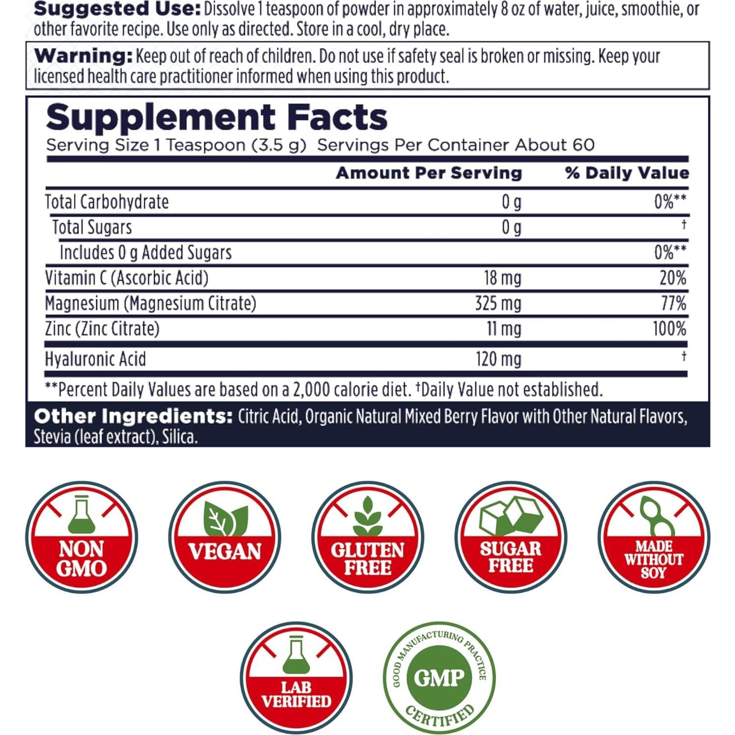 KAL Polvo de Magnesio Radiante 207g - Sabor Mezcla de Bayas - Antioxidante
