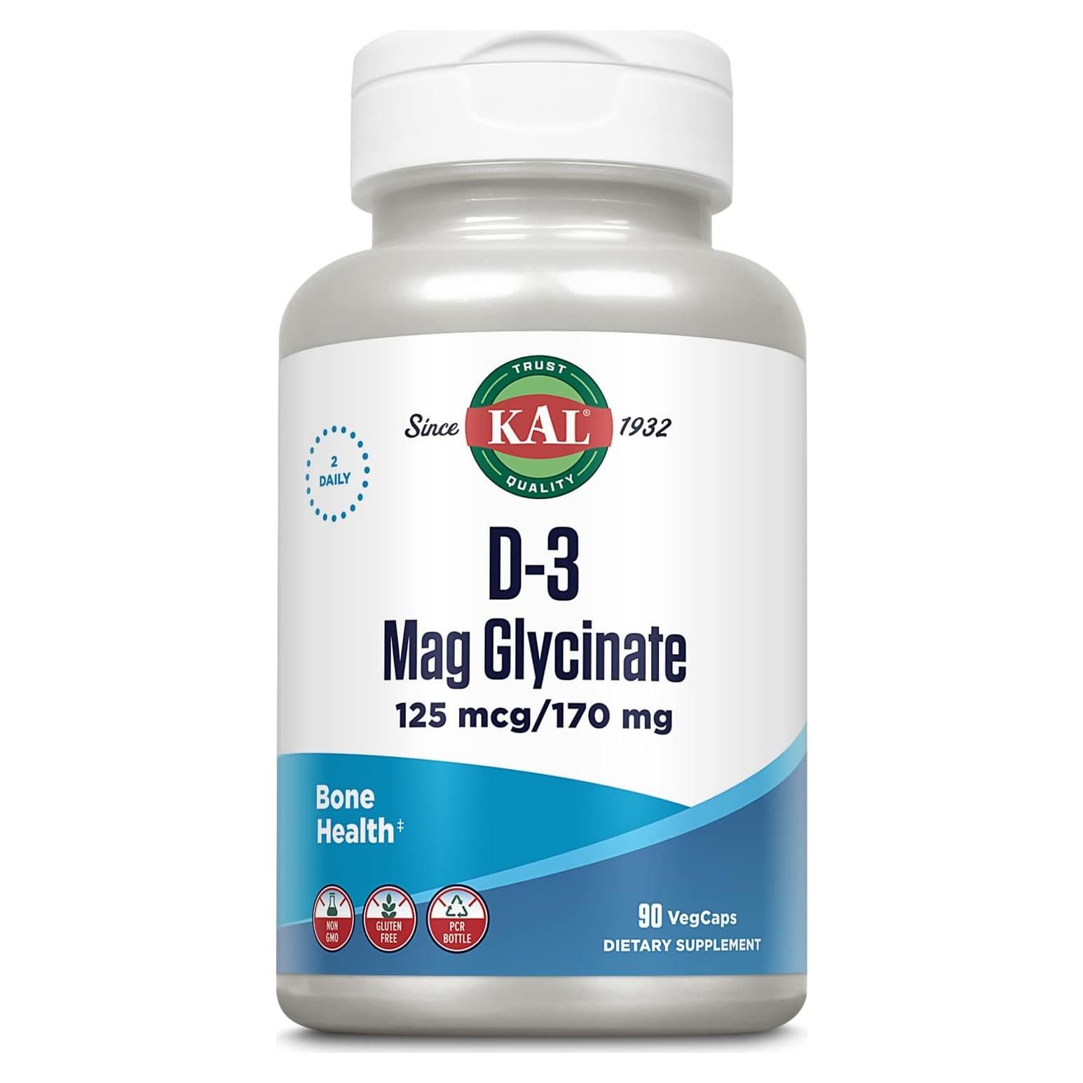Suplemento KAL Vitamina D3 125 mcg y Magnesio 170 mg 90 VegCaps