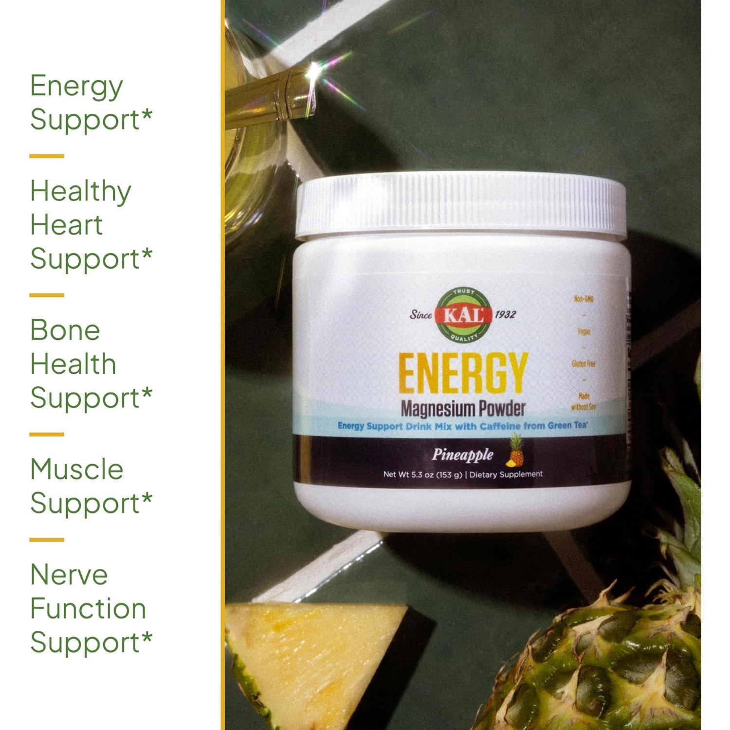 KAL Polvo de Magnesio Energía Sabor Piña 40 Porciones