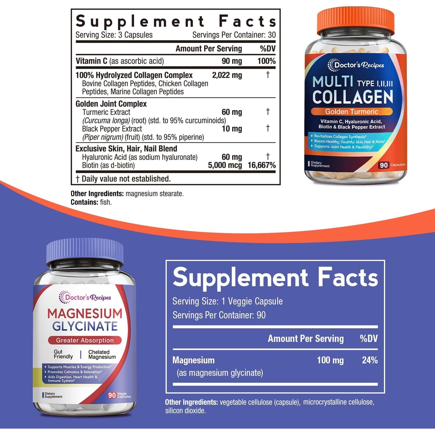 Colágeno Múltiple y Glicinato de Magnesio Recetas del Doctor 180 cápsulas