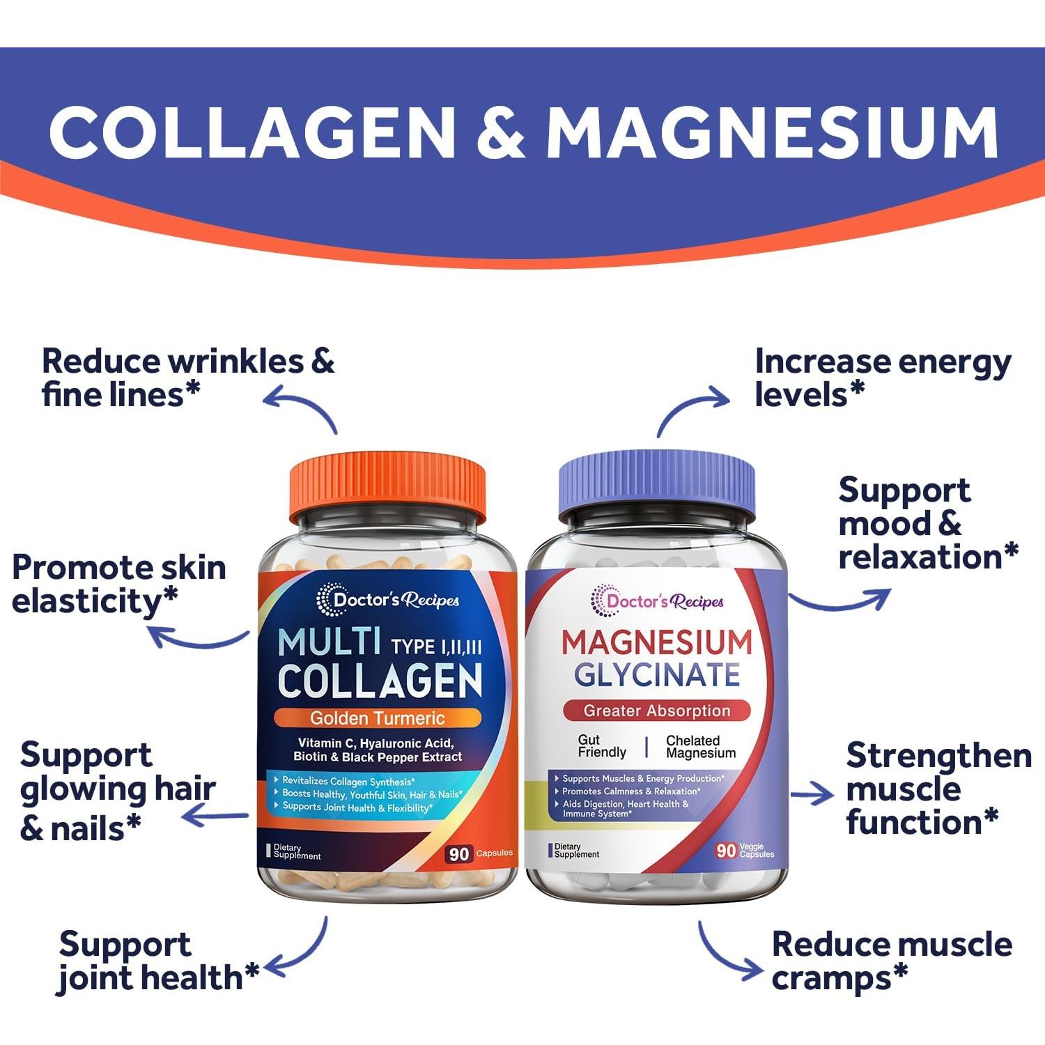 Colágeno Múltiple y Glicinato de Magnesio Recetas del Doctor 180 cápsulas