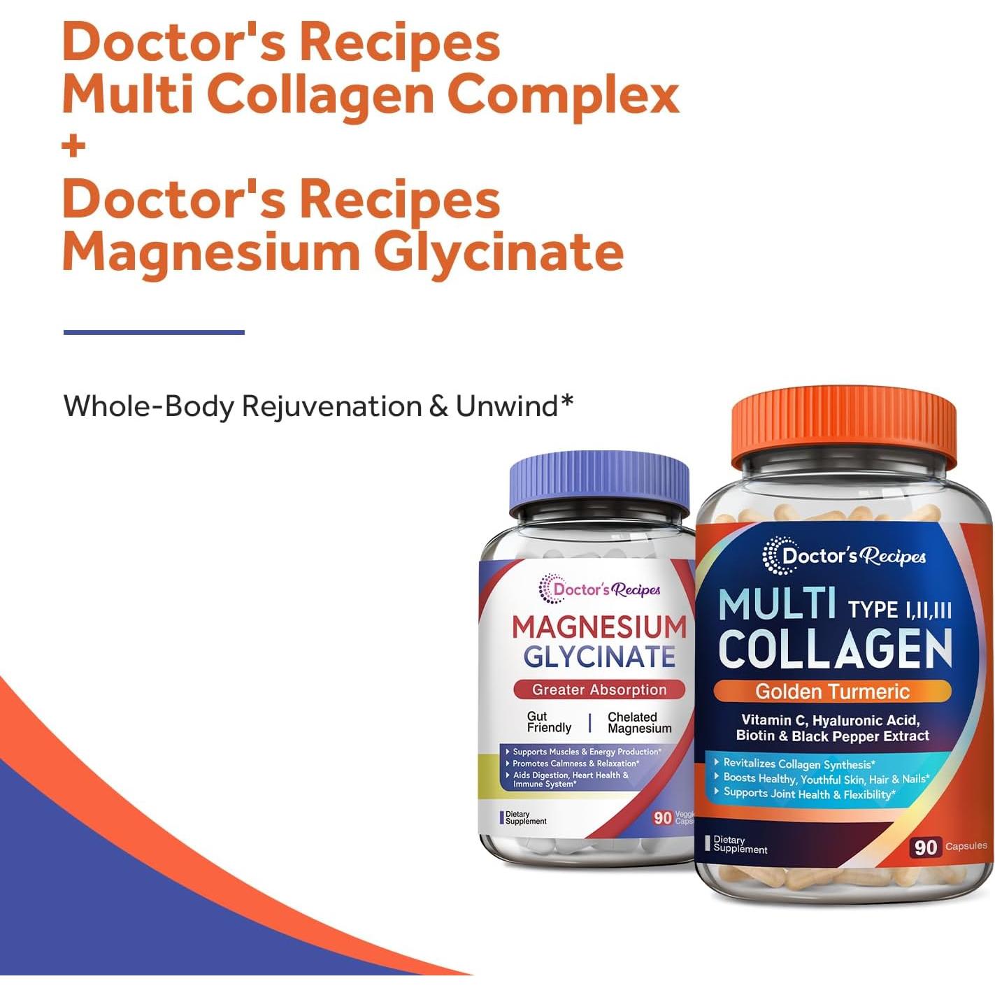 Colágeno Múltiple y Glicinato de Magnesio Recetas del Doctor 180 cápsulas