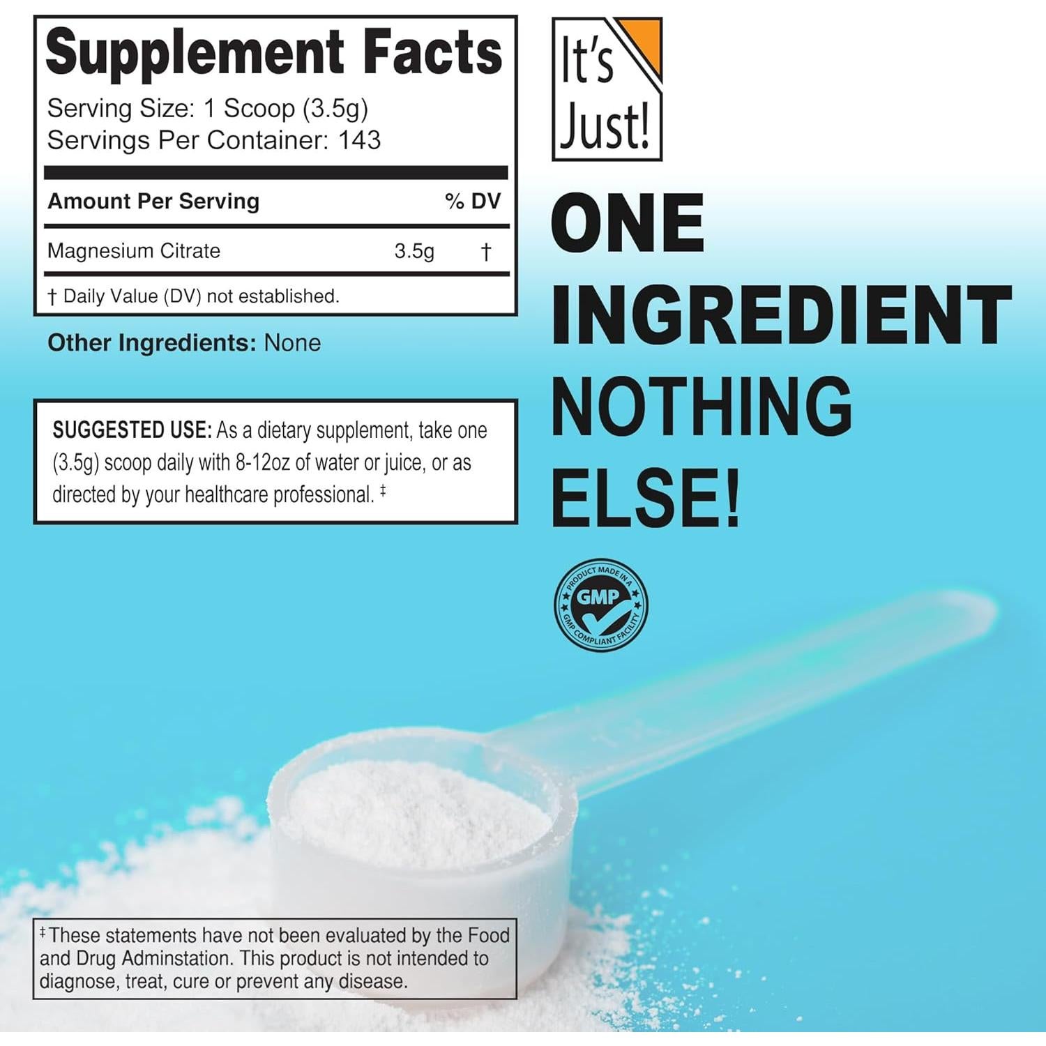 Polvo de Citrato de Magnesio Es Solo 500g - Suplemento Sin Sabor