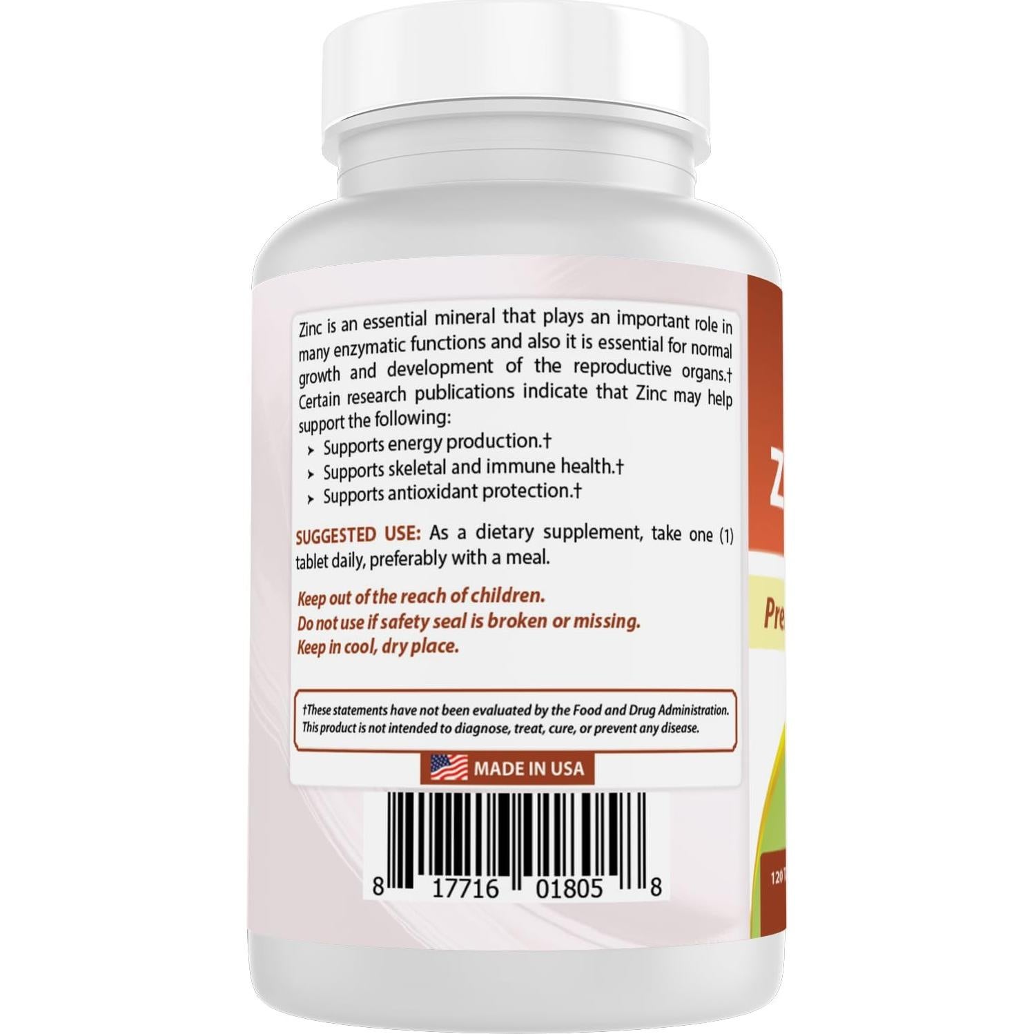 Suplemento de Zinc 30mg Mejores Naturales - 120 tabletas