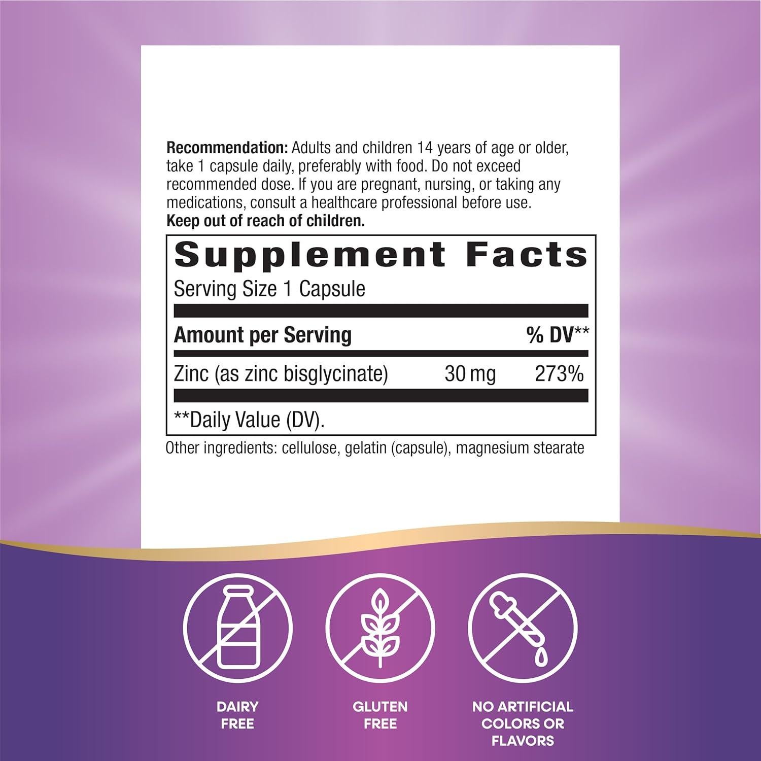 Quelato de Zinc Nature's Way 30 mg 100 Cápsulas Sin Sabor