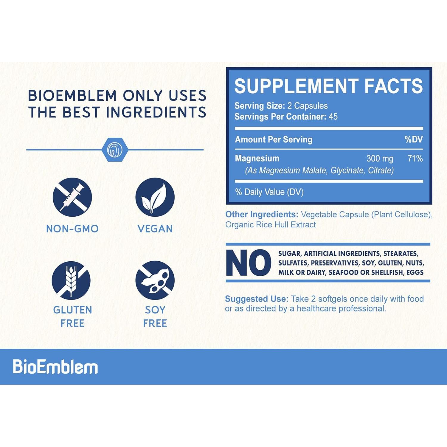 Complejo de Magnesio Triple BioEmblem 180 Cápsulas + Vitamina B
