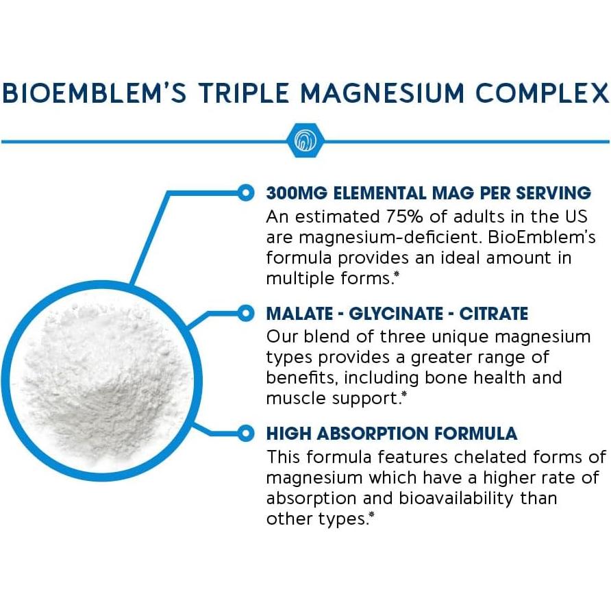 Complejo de Magnesio Triple BioEmblem 180 Cápsulas + Vitamina B