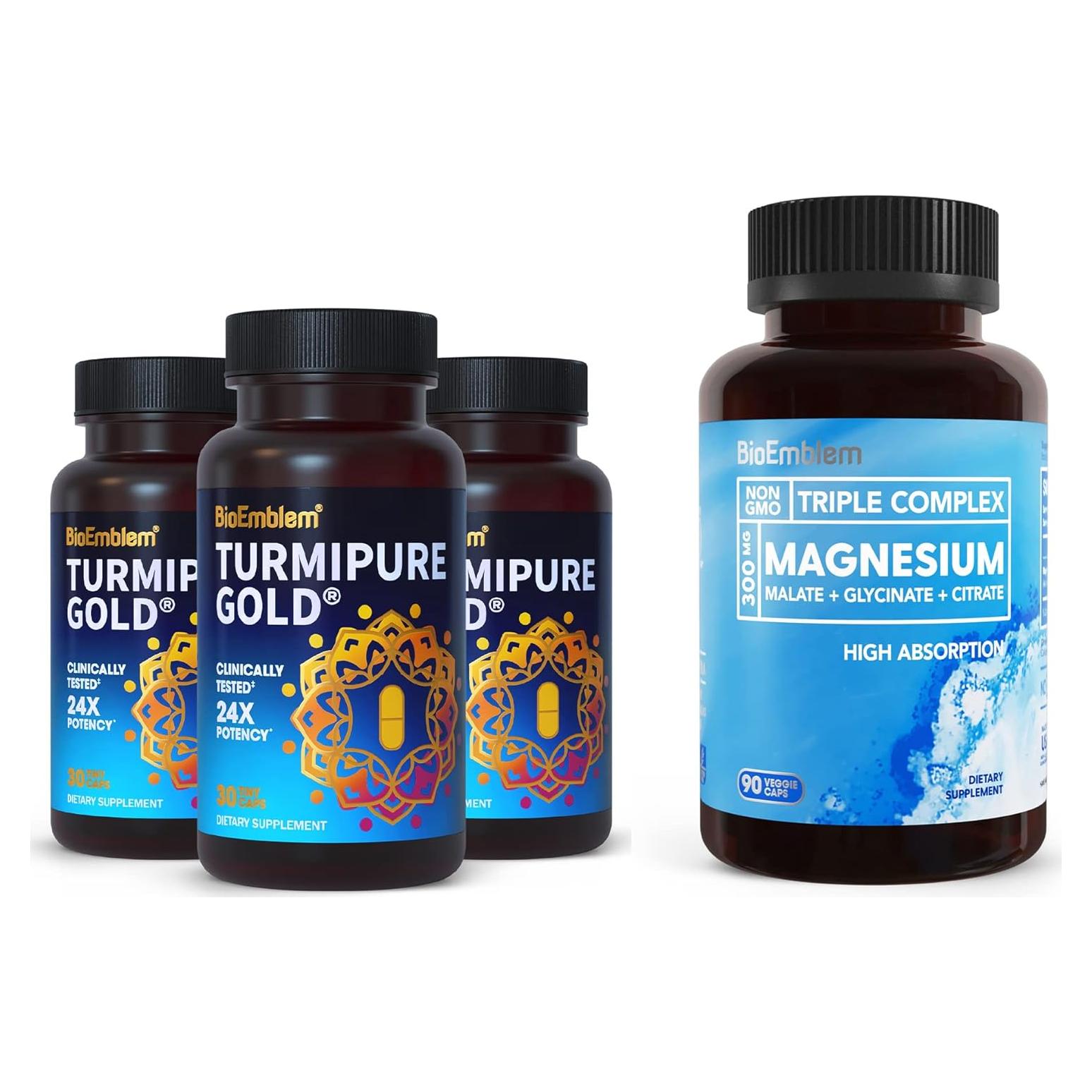 Suplemento de Magnesio Triple BioEmblem y Cúrcuma TurmiPure