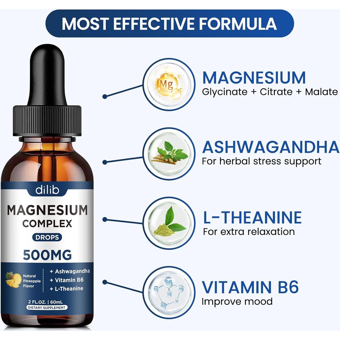 Suplemento Líquido de Magnesio Dilib 500mg con Ashwagandha