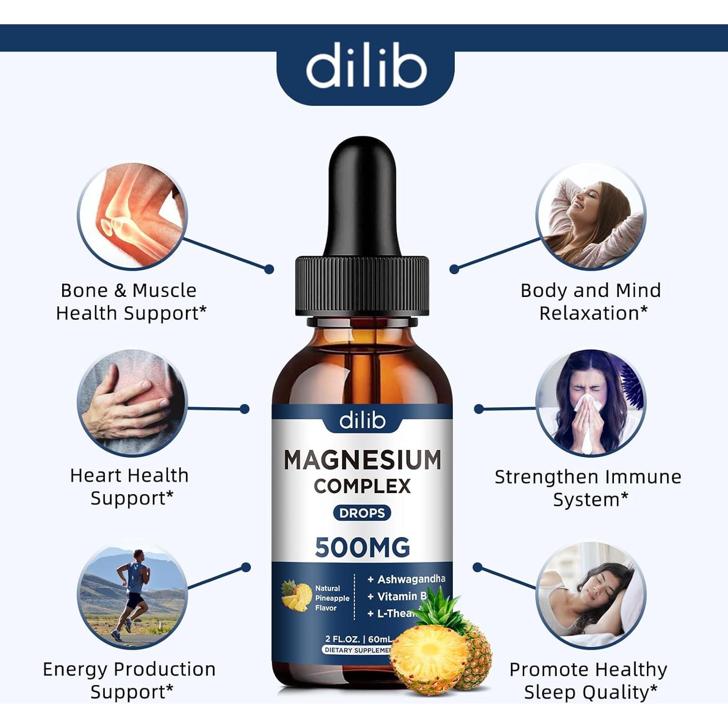 Suplemento Líquido de Magnesio Dilib 500mg con Ashwagandha