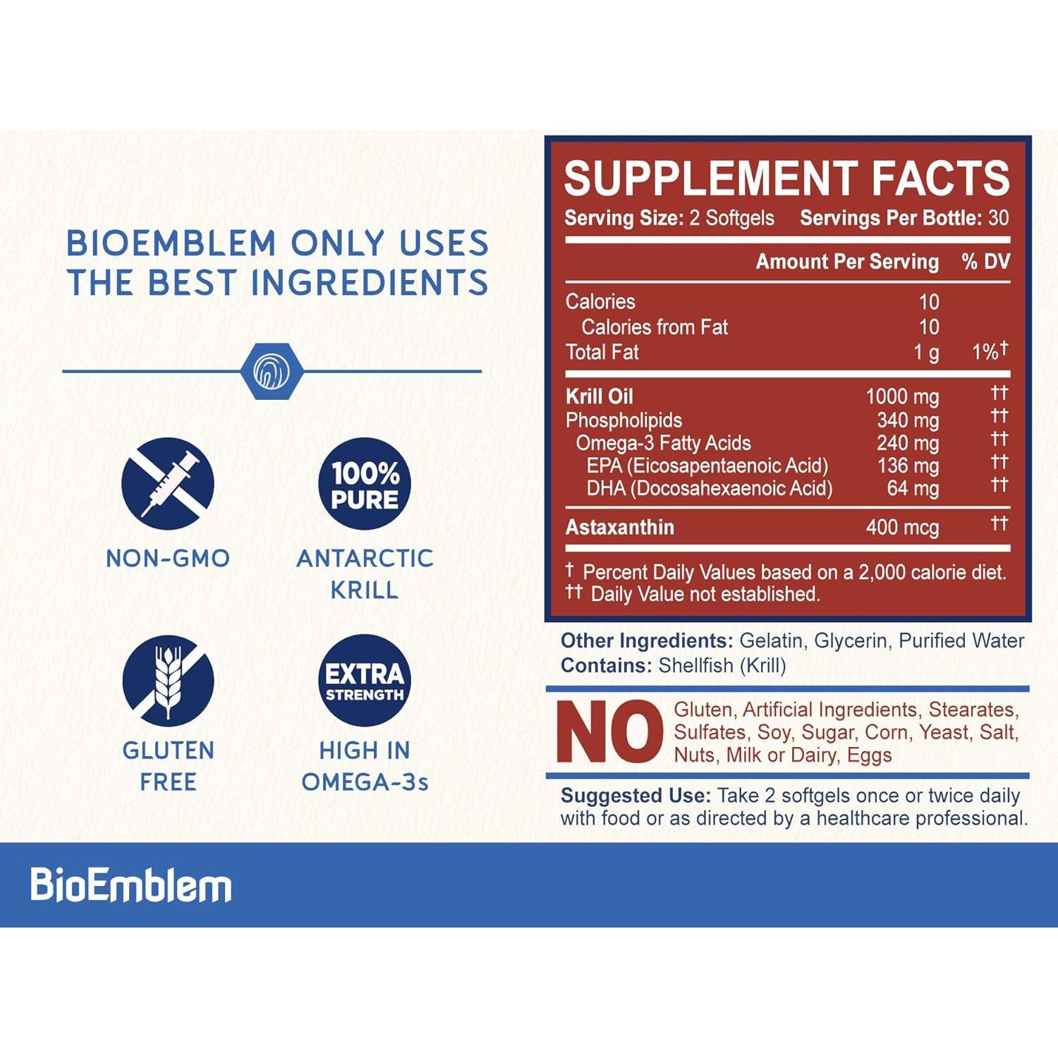 Suplemento Omega-3 Aceite de Kril BioEmblem 1000mg 60 Cápsulas